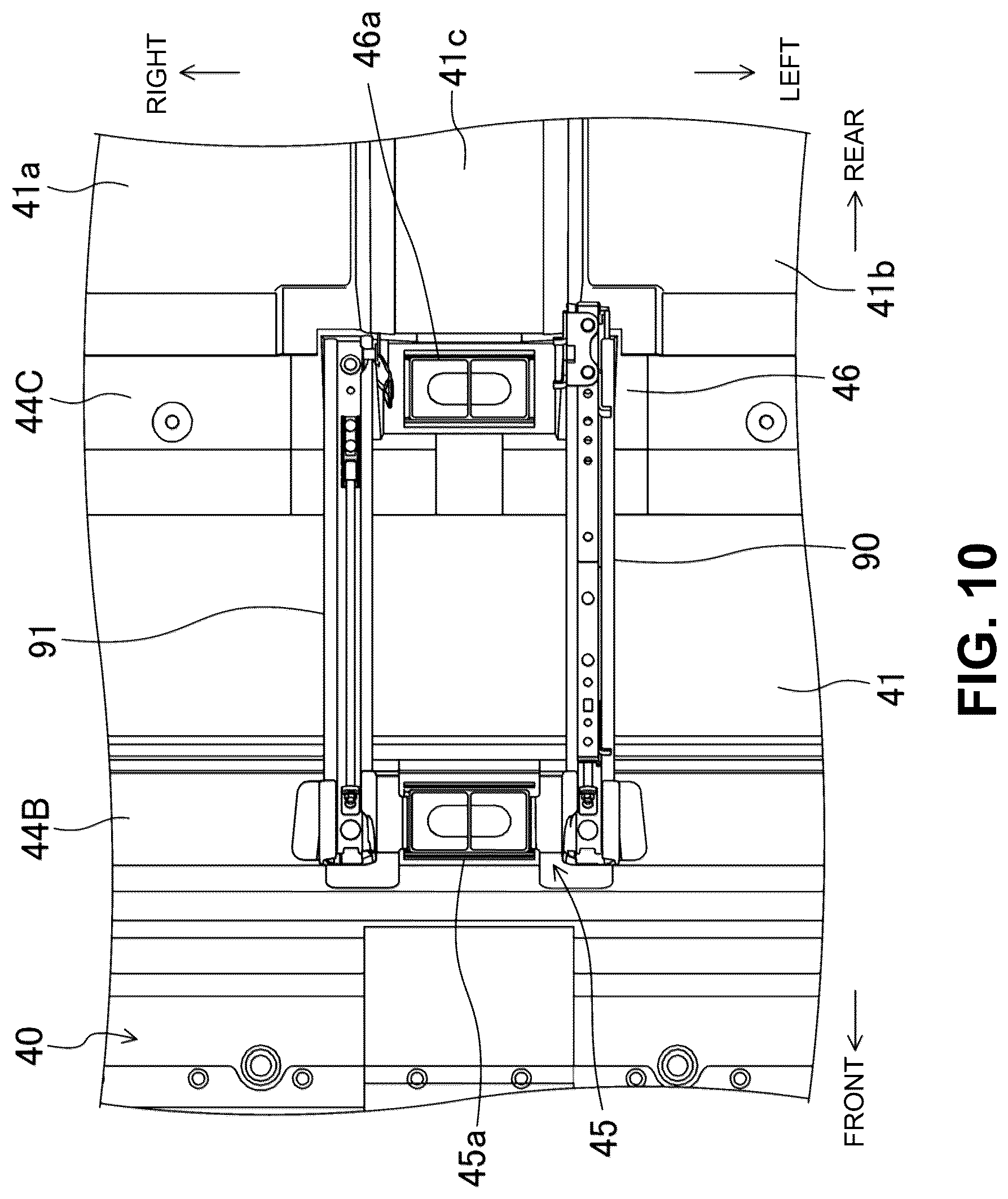 Patent US12319356 Figure 10 – Electric-vehicle-body structure having a center frame that is higher than a floor panel
