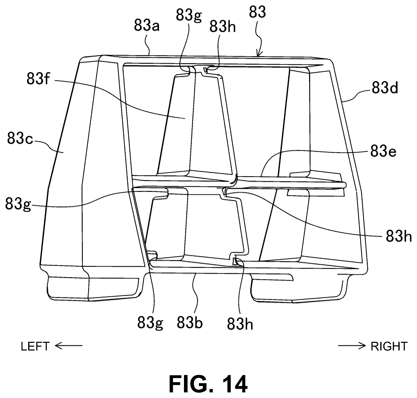 Patent US12319356 Figure 14 – Electric-vehicle-body structure having a center frame that is higher than a floor panel