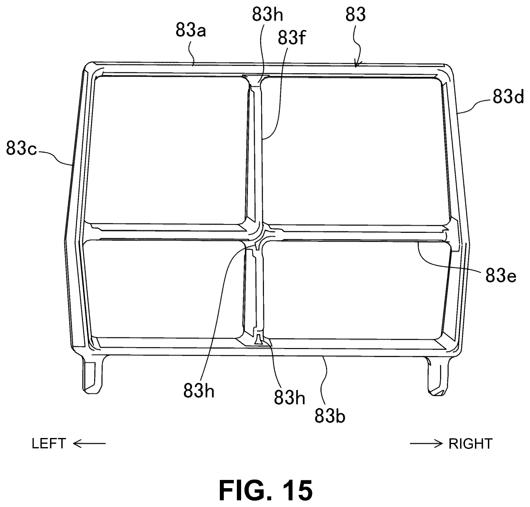 Patent US12319356 Figure 15 – Electric-vehicle-body structure having a center frame that is higher than a floor panel