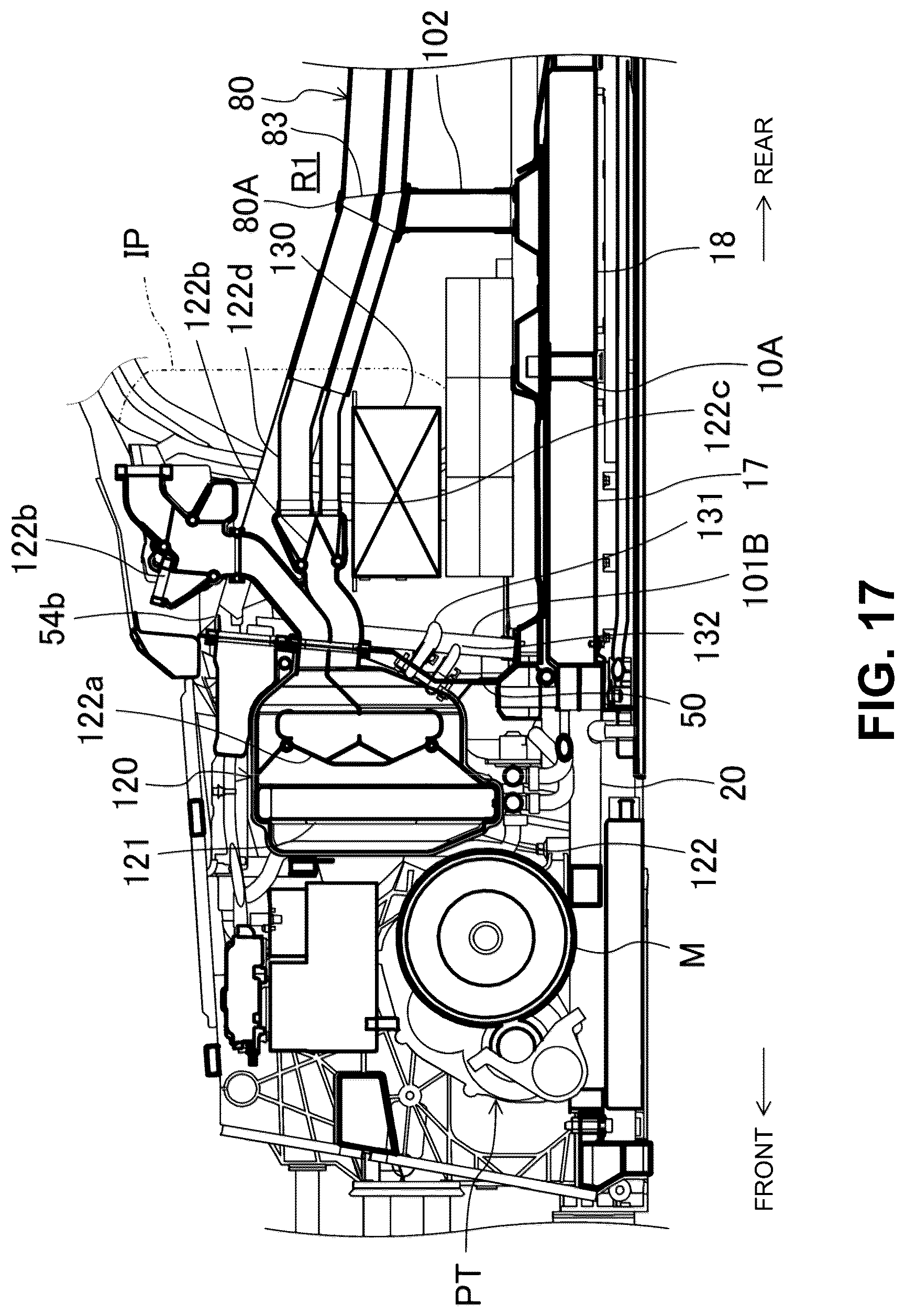 Patent US12319356 Figure 17 – Electric-vehicle-body structure having a center frame that is higher than a floor panel