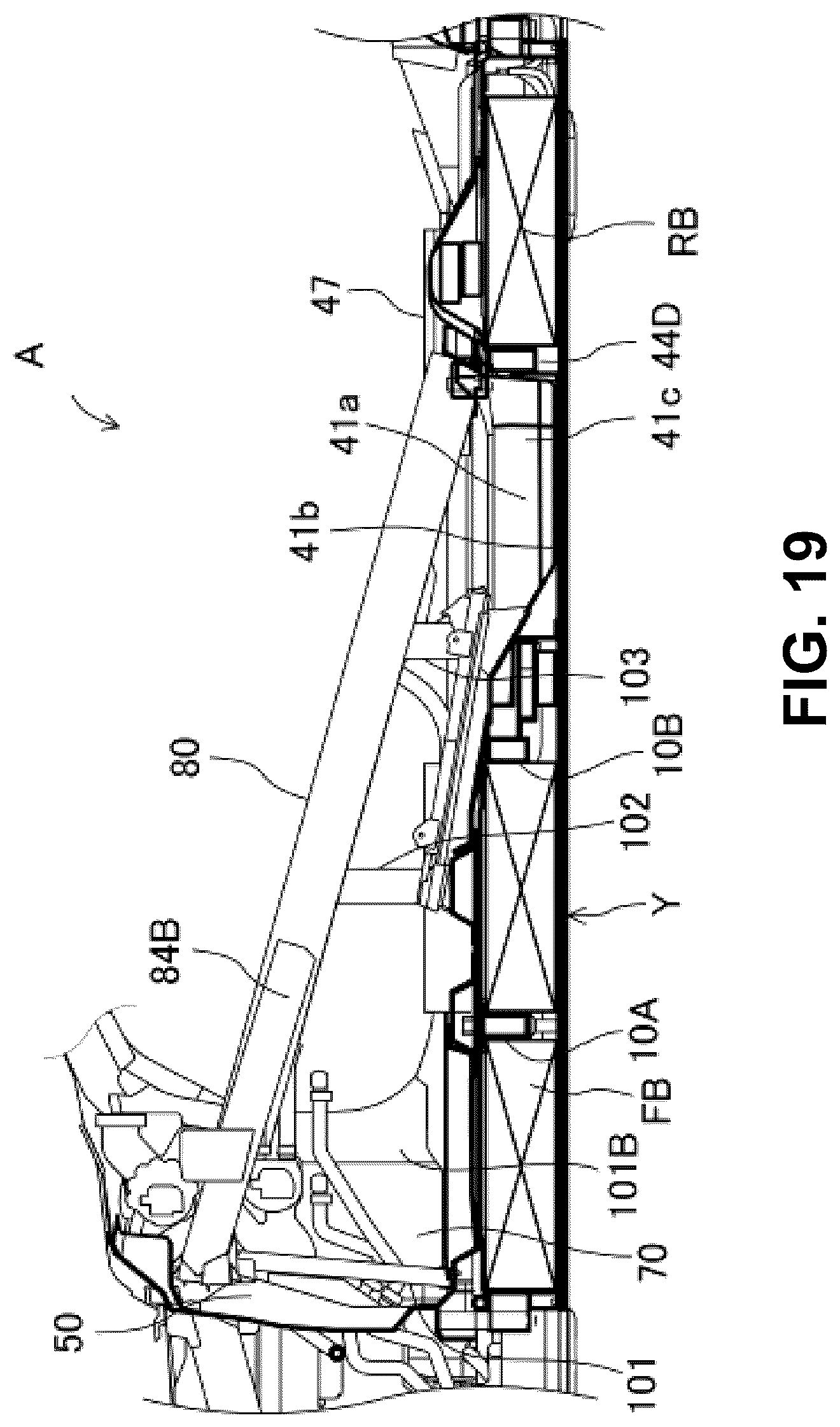 Patent US12319356 Figure 19 – Electric-vehicle-body structure having a center frame that is higher than a floor panel