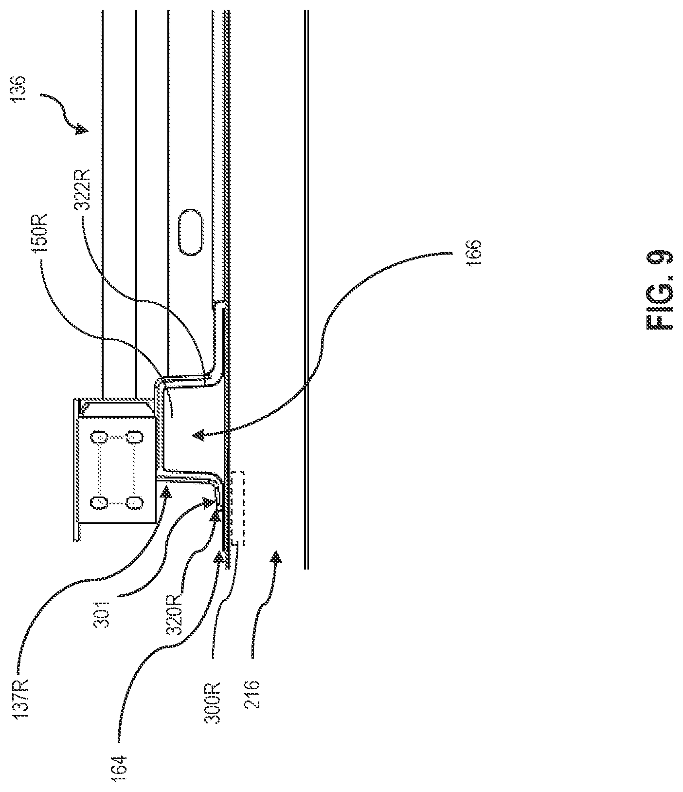 Patent US12319357 Figure 8 – Slide rail assembly and landing gear assembly with embedded hardpoint connectors