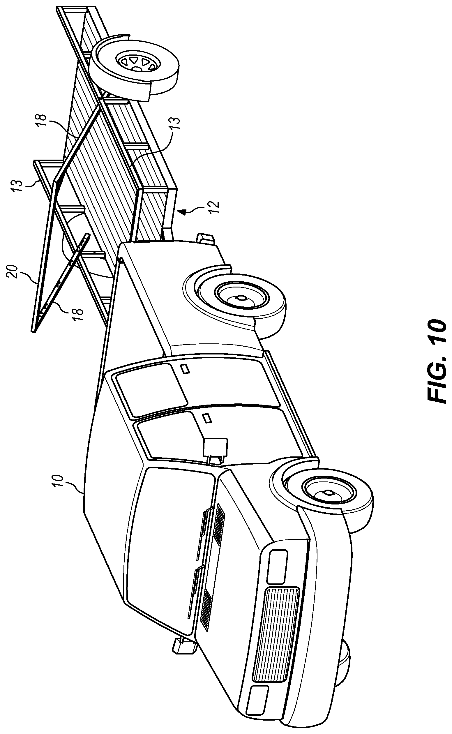 Patent US12319359 Figure 6 – Pivotable and nestable cargo rack for truck bed or trailer
