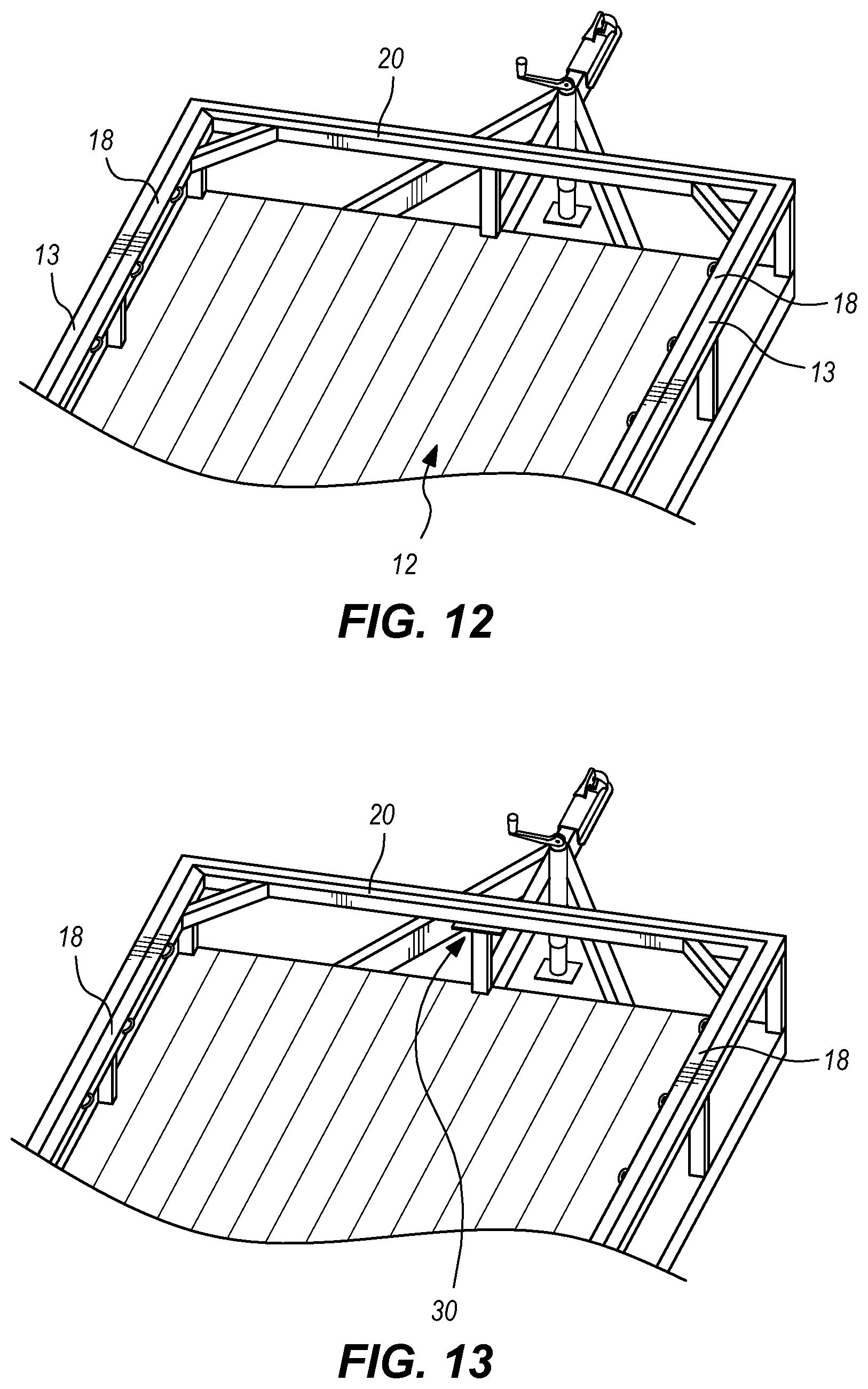 Patent US12319359 Figure 8 – Pivotable and nestable cargo rack for truck bed or trailer