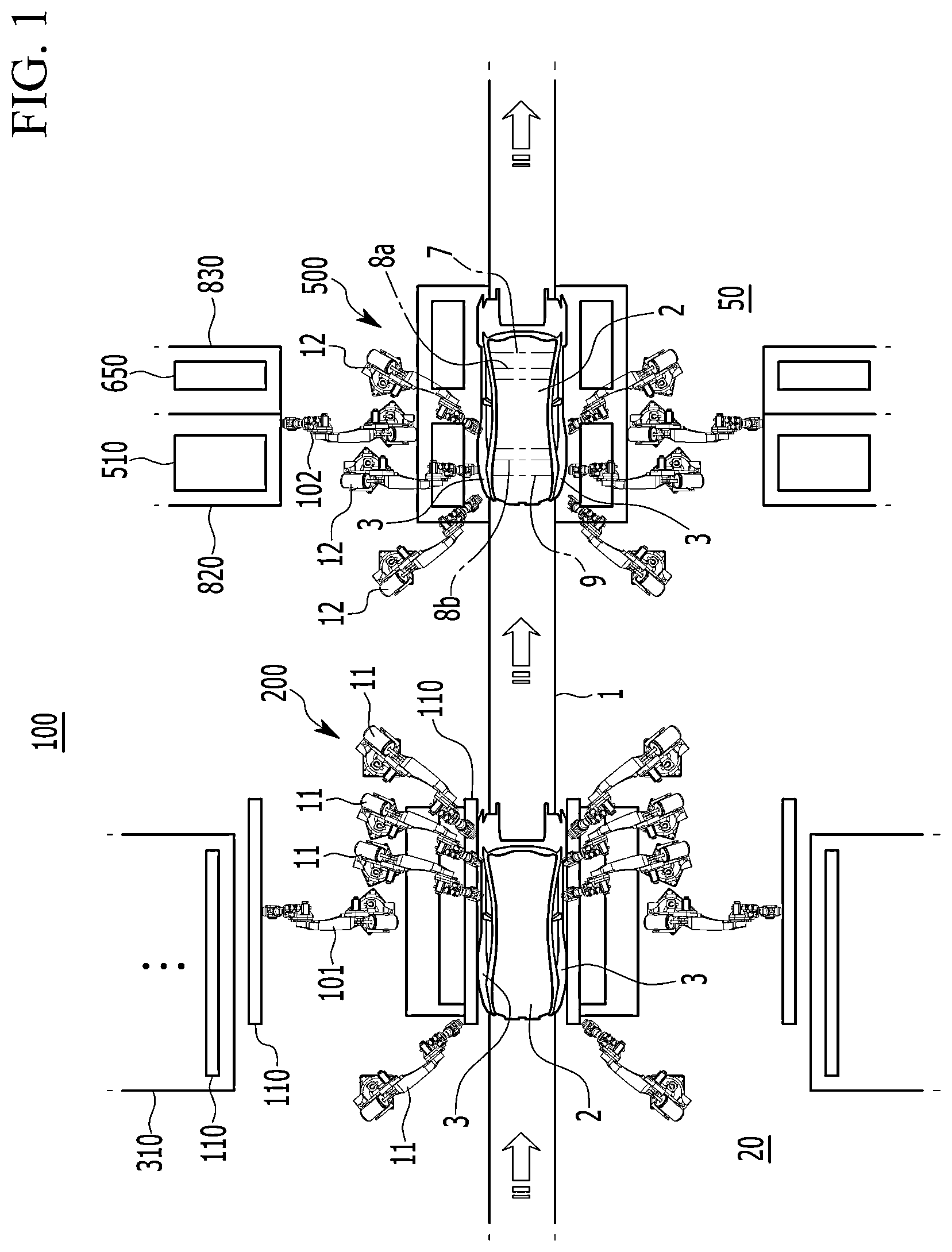 Patent US12319373 Figure 1 – Vehicle body assembly system
