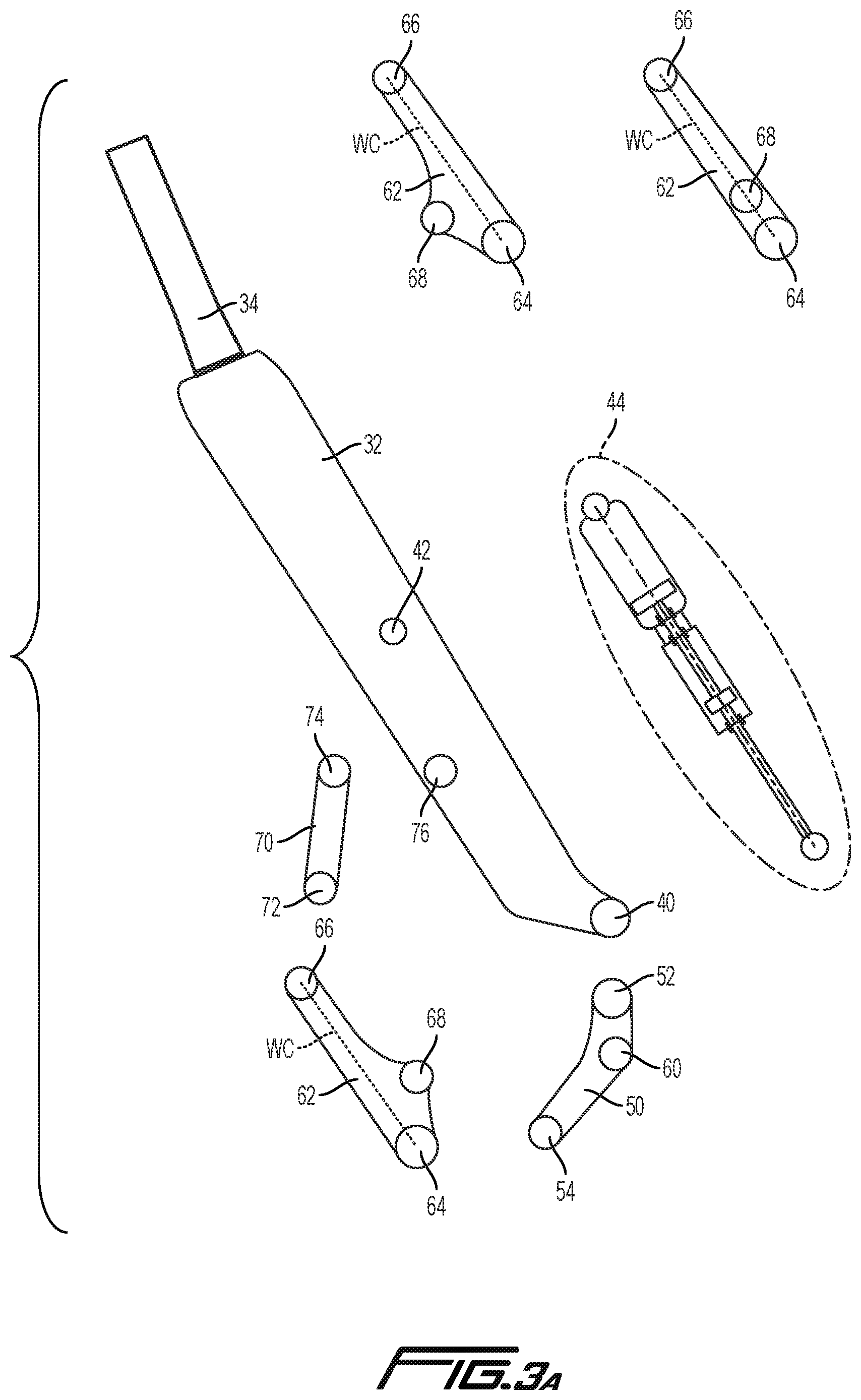 Patent US12319381 Figure 5 – Trailing link cycle wheel suspension assembly having gas pistons with unequal gas piston areas