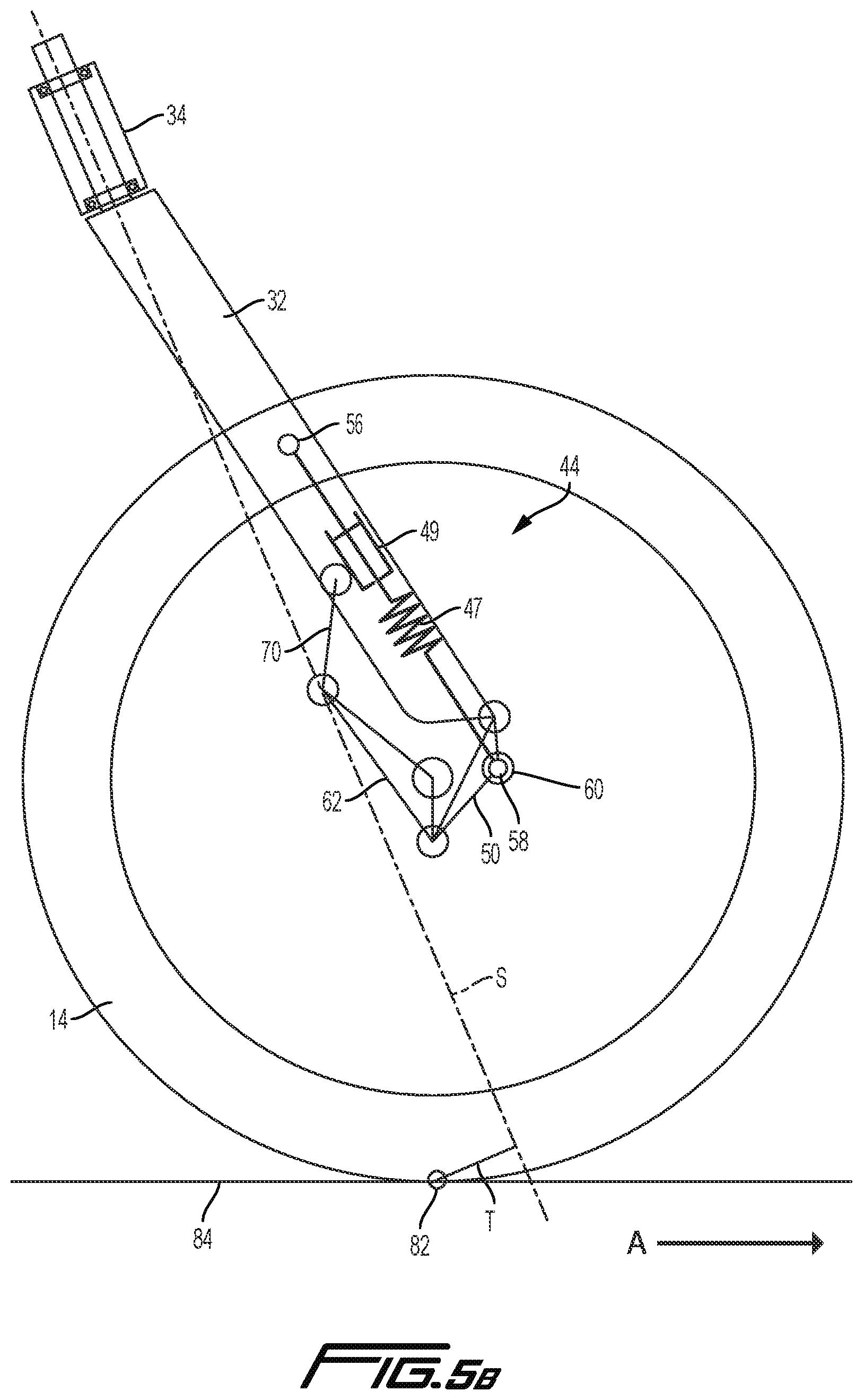 Patent US12319381 Figure 13 – Trailing link cycle wheel suspension assembly having gas pistons with unequal gas piston areas