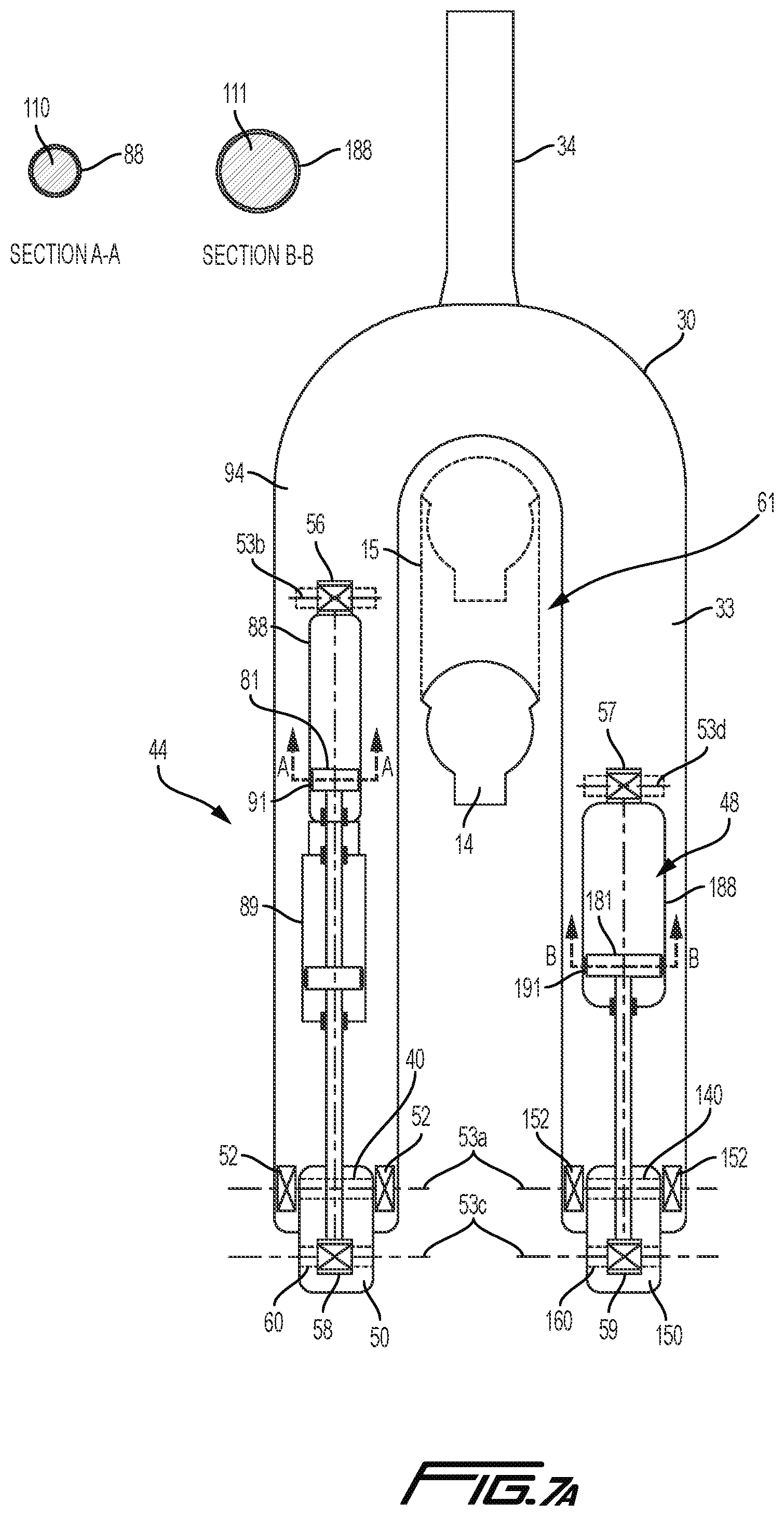 Patent US12319381 Figure 17 – Trailing link cycle wheel suspension assembly having gas pistons with unequal gas piston areas