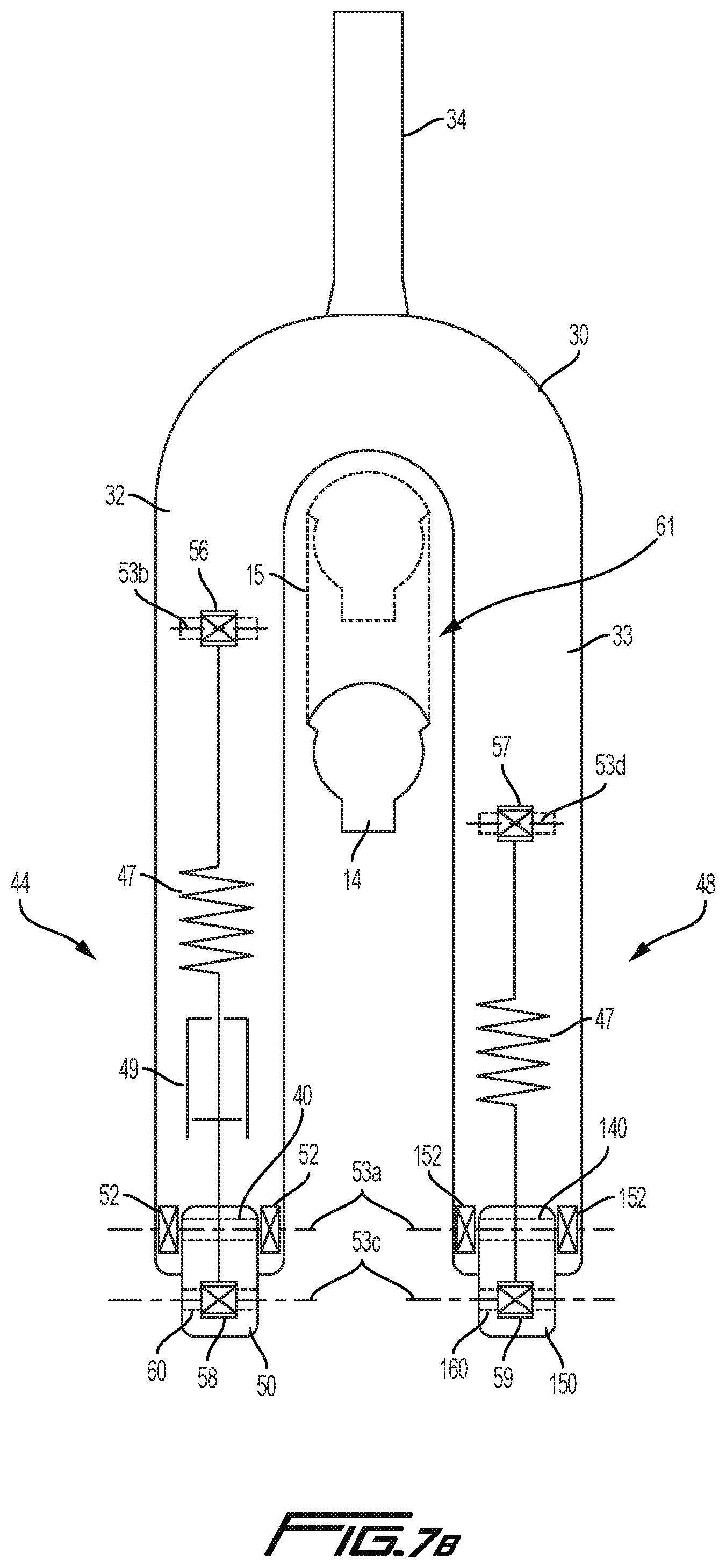 Patent US12319381 Figure 18 – Trailing link cycle wheel suspension assembly having gas pistons with unequal gas piston areas