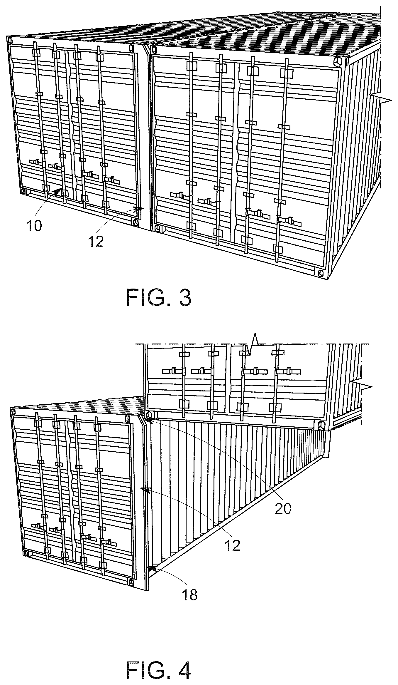 Patent US12319387 Figure 3 – Gap compression guides for shipping containers
