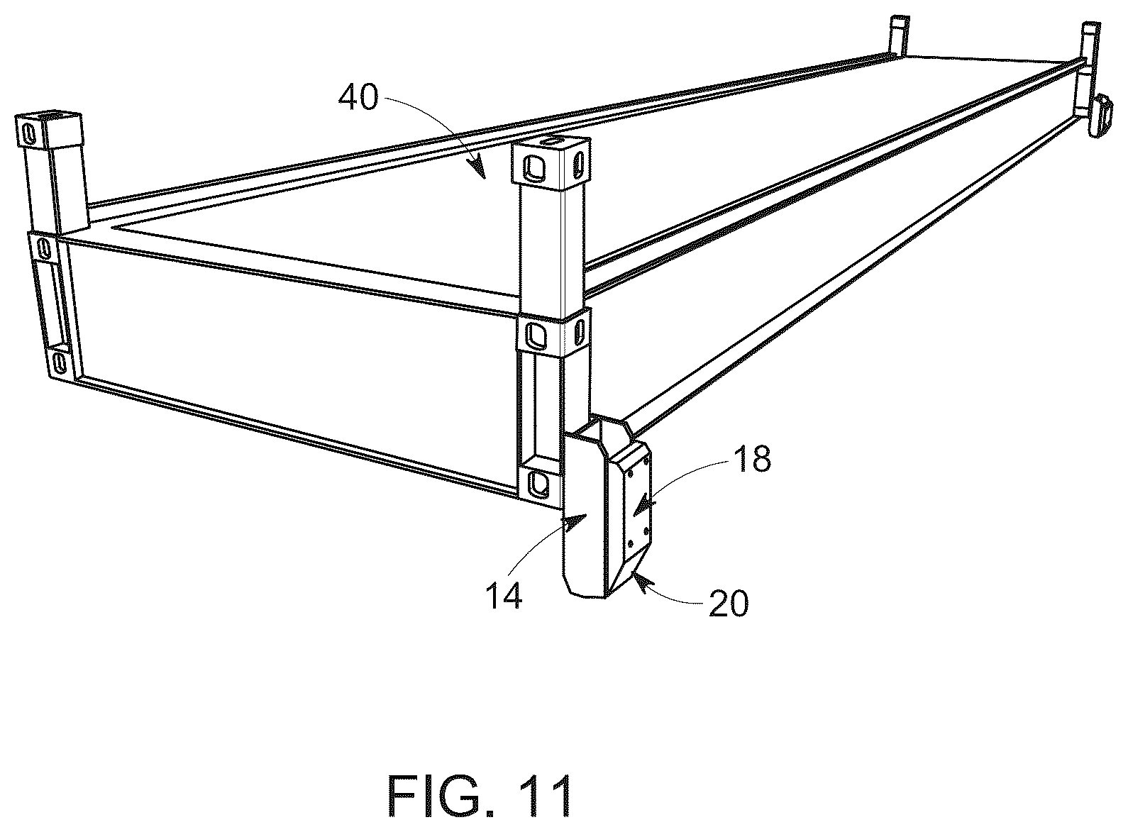 Patent US12319387 Figure 8 – Gap compression guides for shipping containers