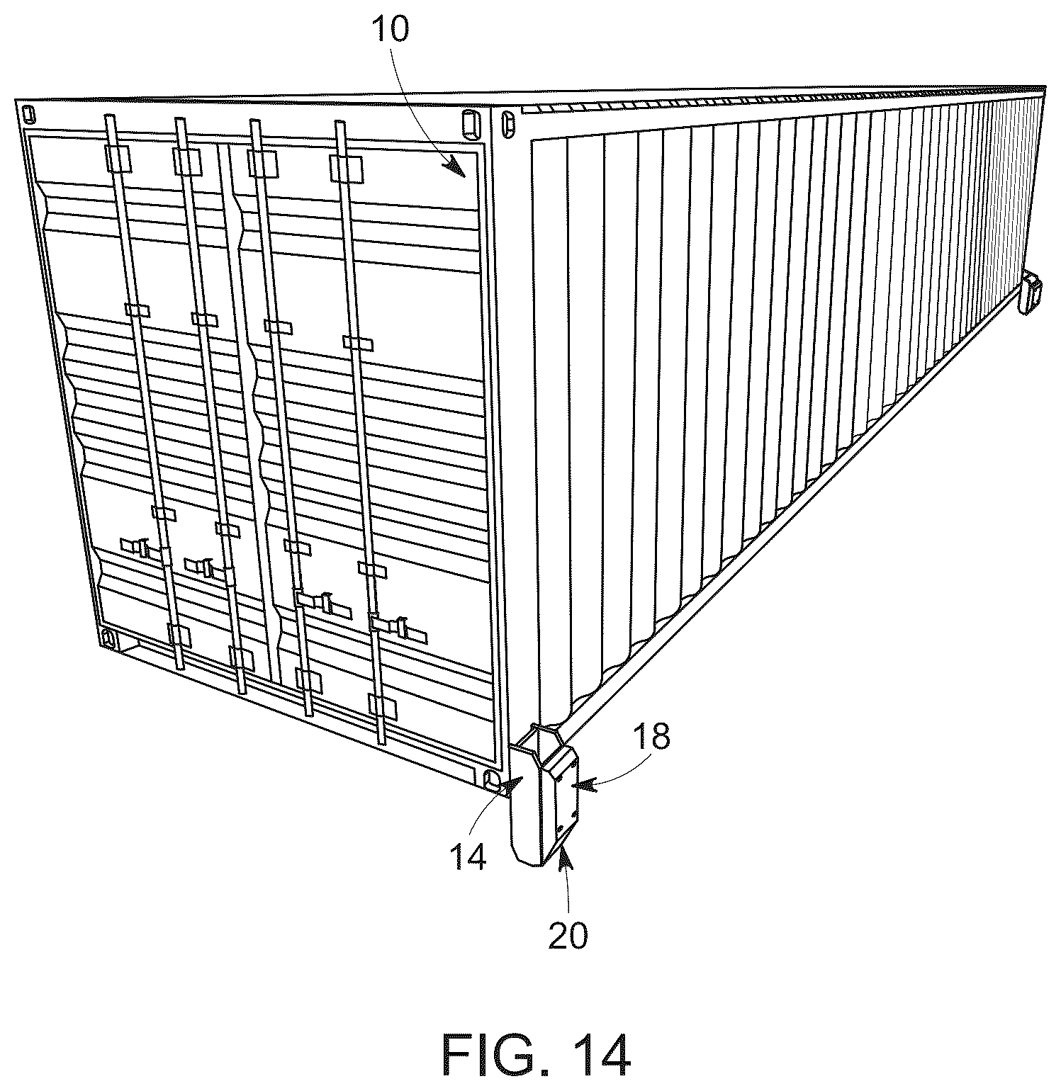 Patent US12319387 Figure 10 – Gap compression guides for shipping containers