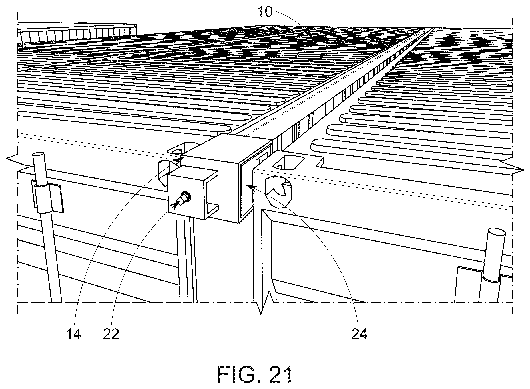 Patent US12319387 Figure 15 – Gap compression guides for shipping containers