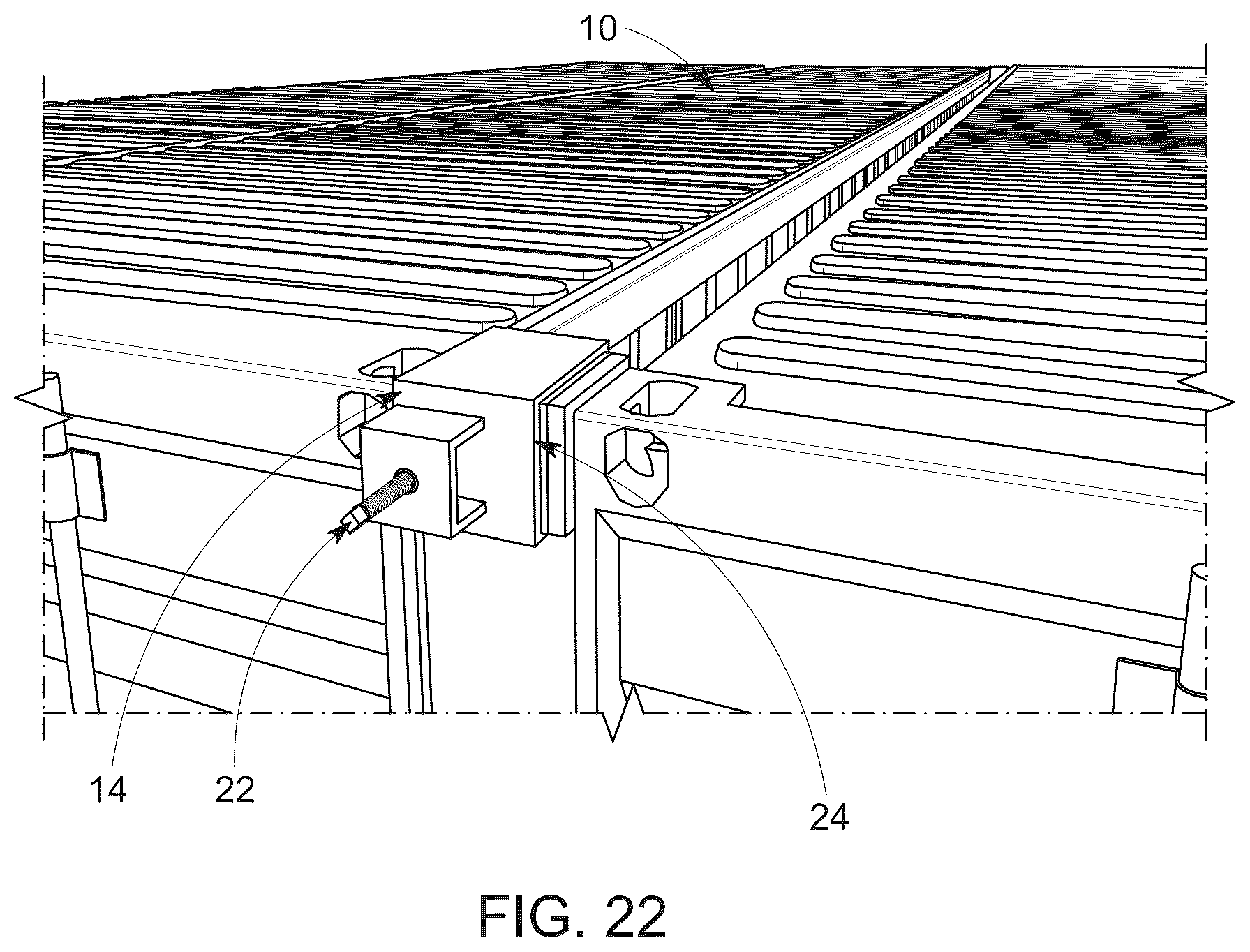 Patent US12319387 Figure 16 – Gap compression guides for shipping containers