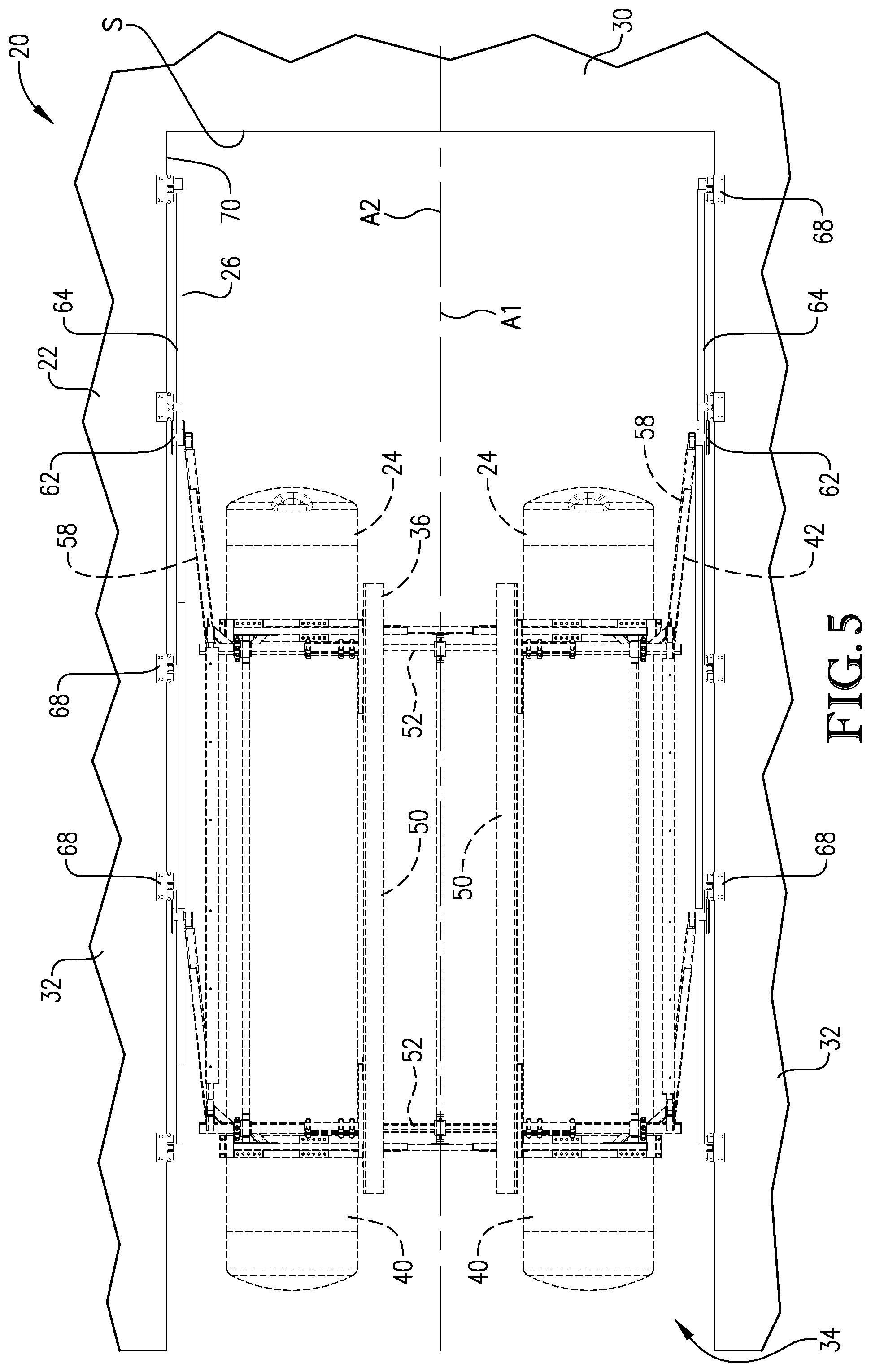 Patent US12319392 Figure 5 – Shiftable boat lift