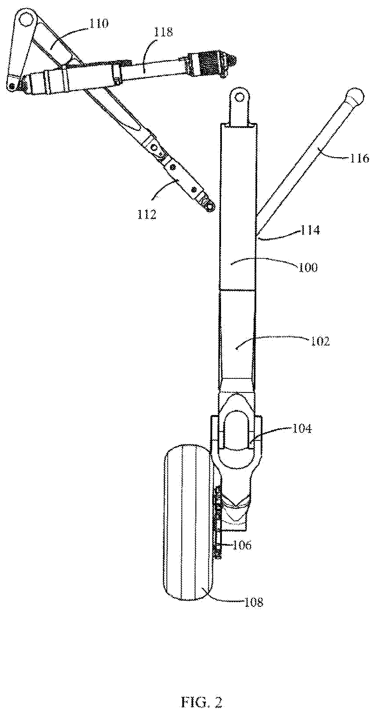 Patent US12319405 Figure 2 – Folding trailing arm landing gear