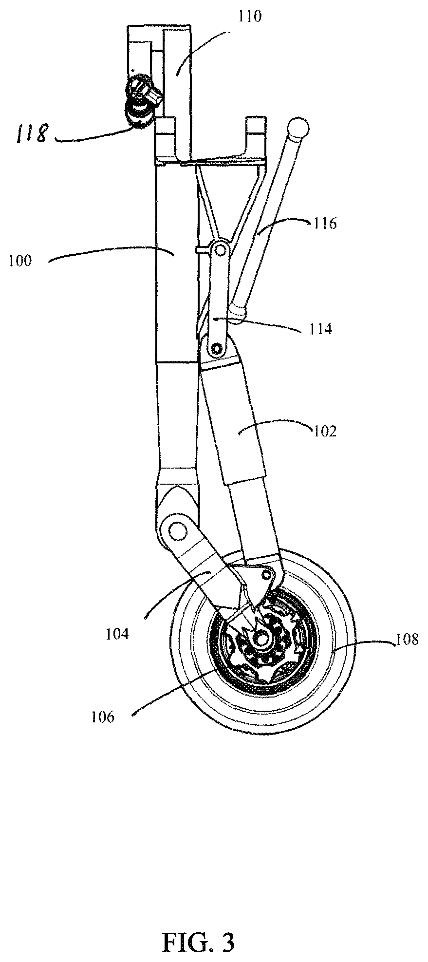 Patent US12319405 Figure 3 – Folding trailing arm landing gear