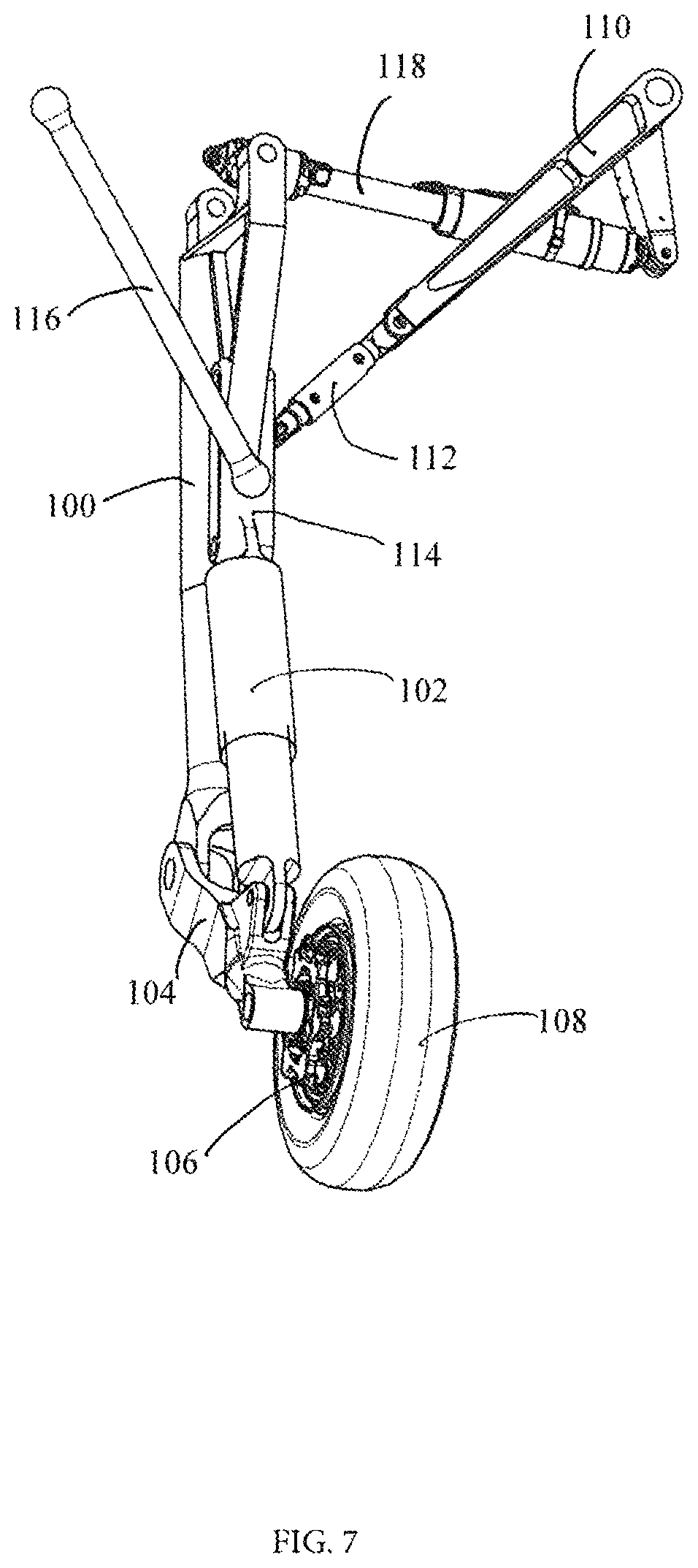 Patent US12319405 Figure 7 – Folding trailing arm landing gear