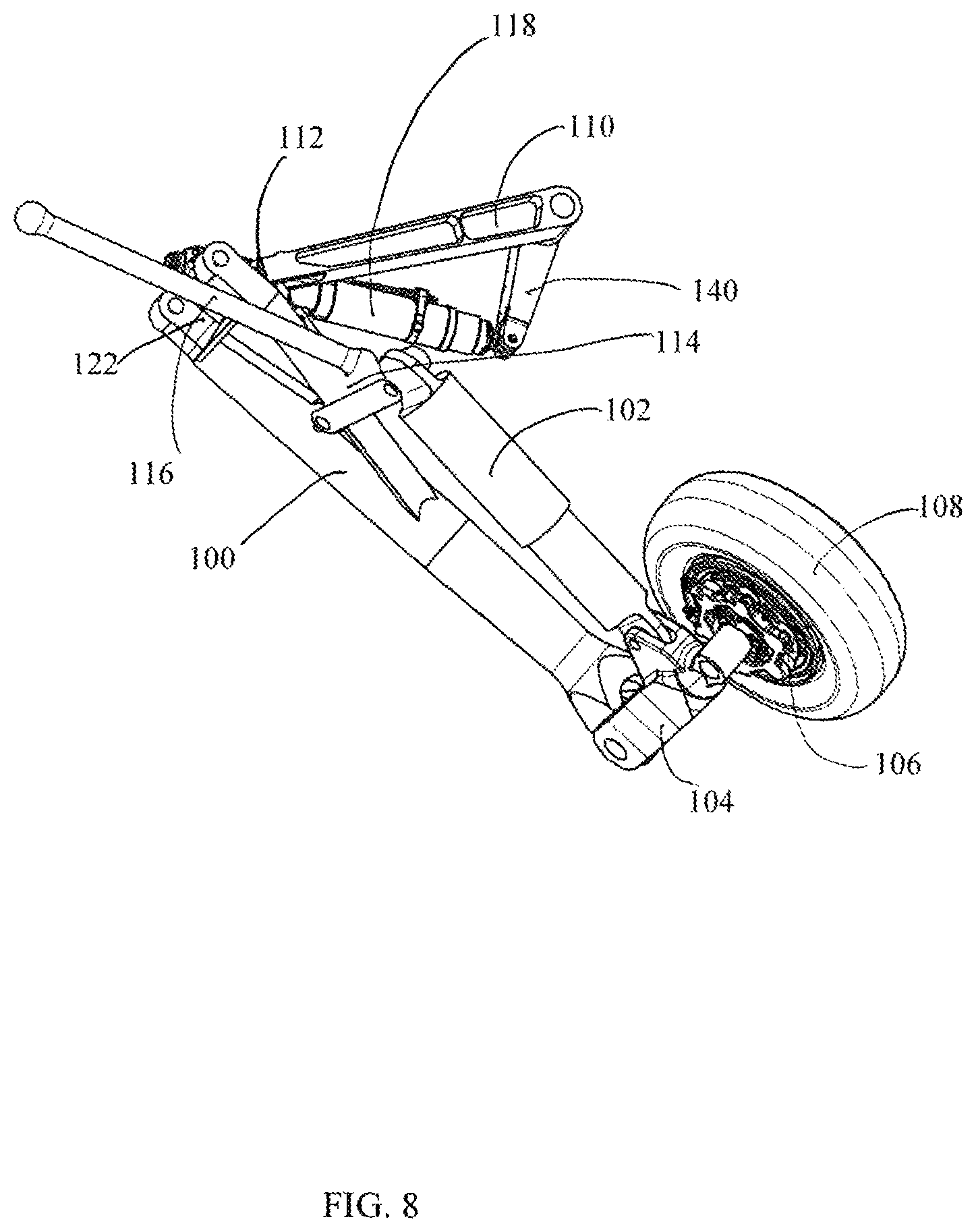 Patent US12319405 Figure 8 – Folding trailing arm landing gear