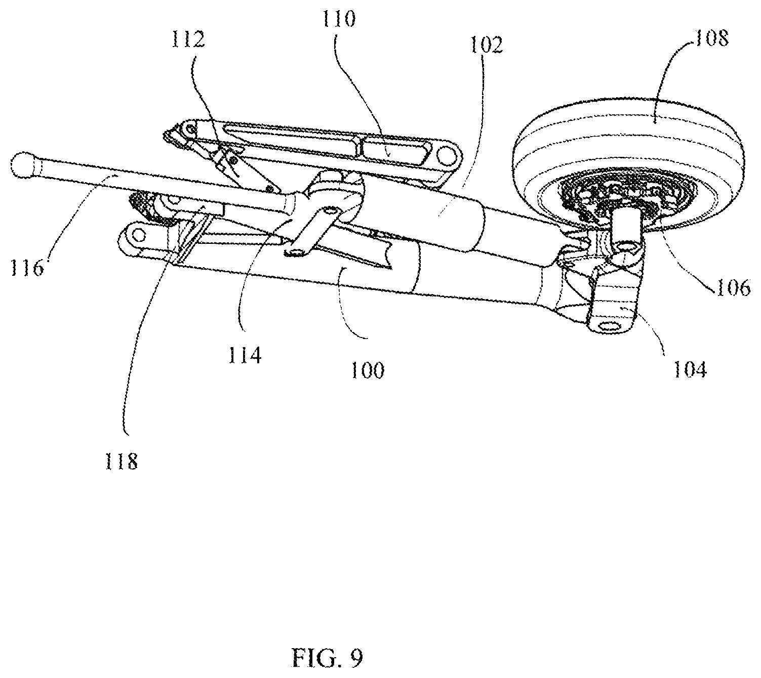 Patent US12319405 Figure 9 – Folding trailing arm landing gear