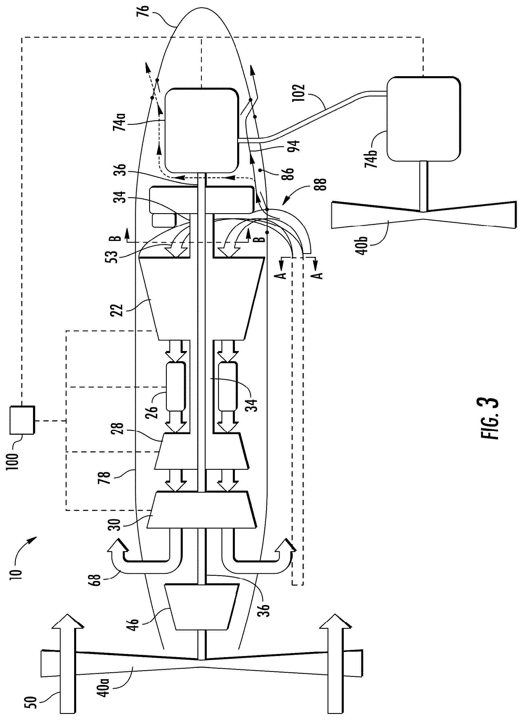 Patent US12319417 Figure 3 – Reverse flow gas turbine engine having electric machine