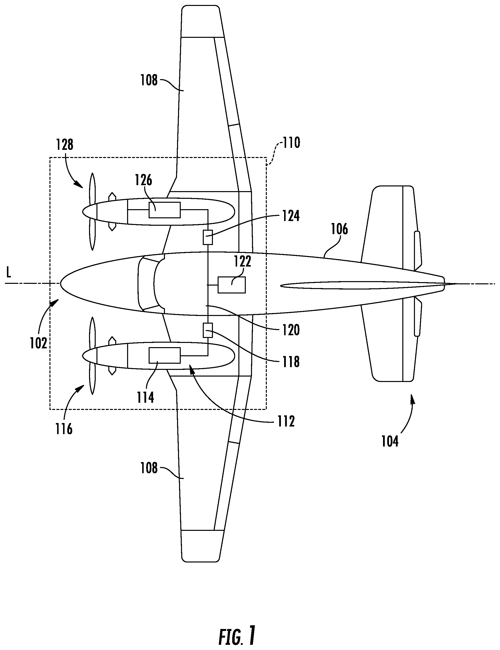 Patent US12319422 Figure 1 – Fault tolerant hybrid electric propulsion system for an aerial vehicle