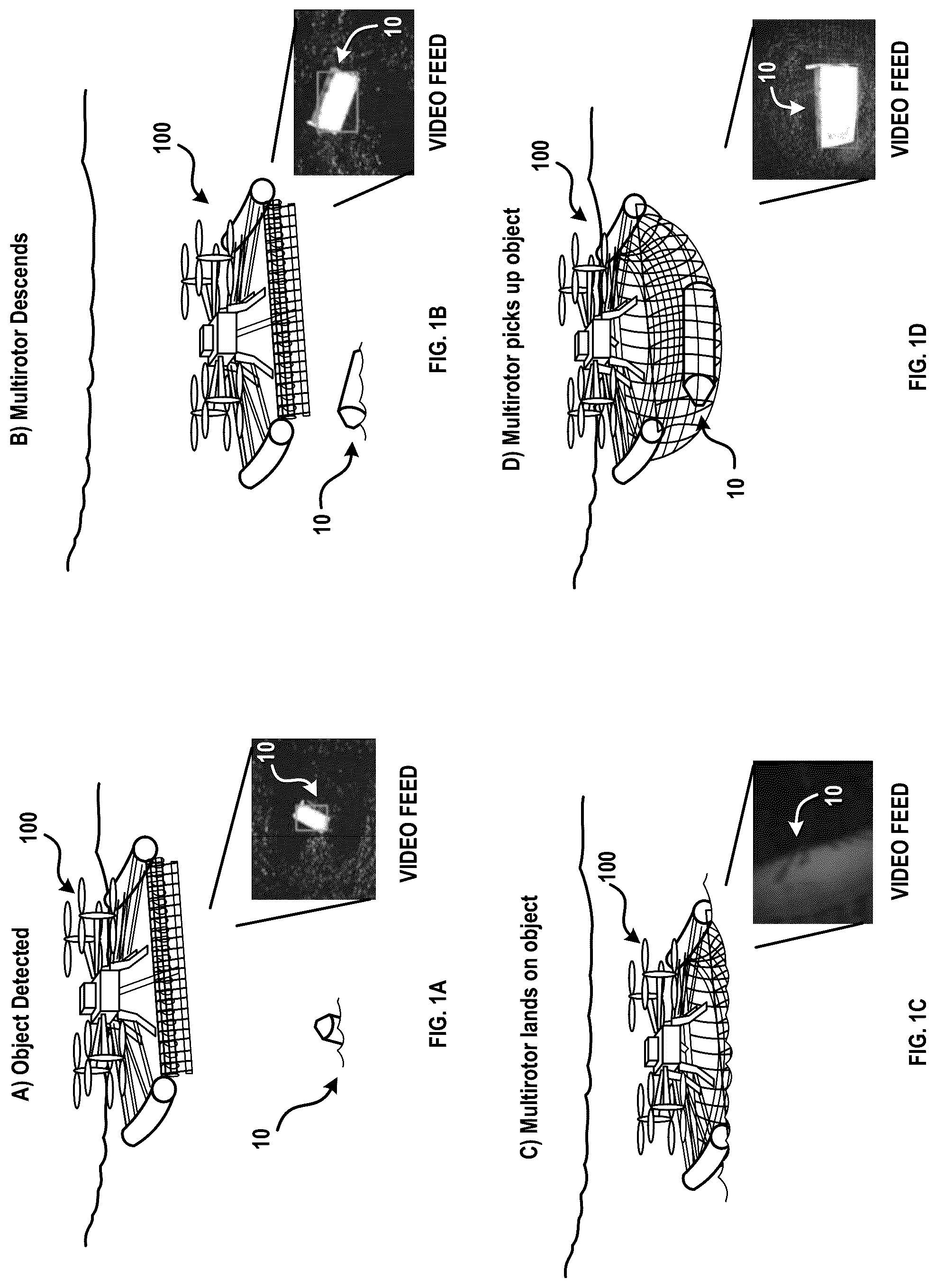 Patent US12319427 Figure 1 – Systems and methods for autonomous vision-guided object collection from water surfaces with a customized multirotor