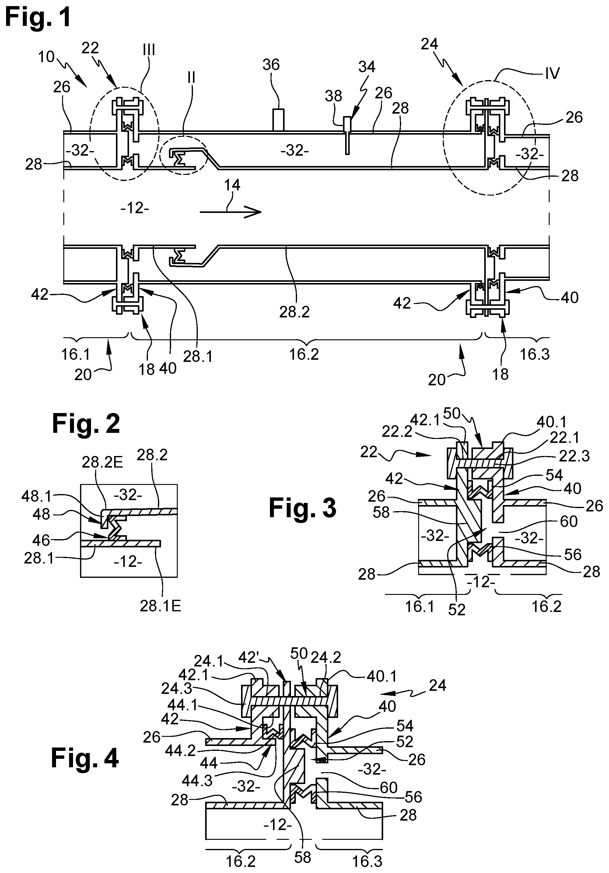 Patent US12319429 Figure 1 – Double-wall hydrogen pipeline comprising at least one system for detecting a leak at at least one coupling system, and aircraft comprising at least one such pipeline