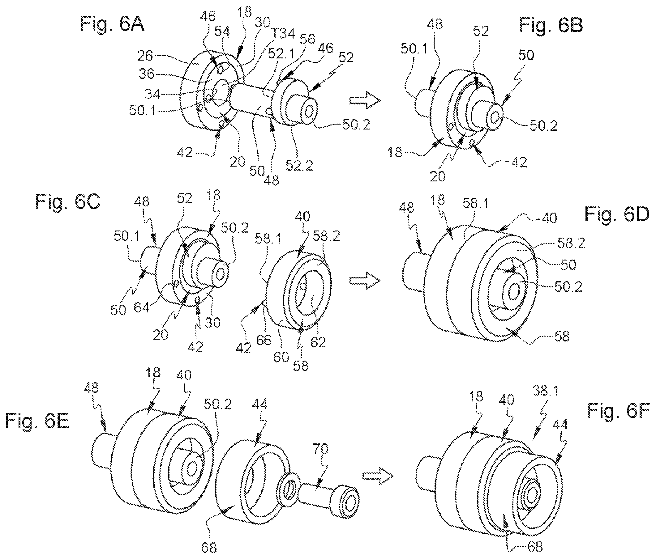 Patent US12319440 Figure 6 – Connecting device comprising two off-center rings with a frustoconical and/or spherical bearing surface, aircraft or aircraft floor comprising at least two portions connected by at least one such connecting device