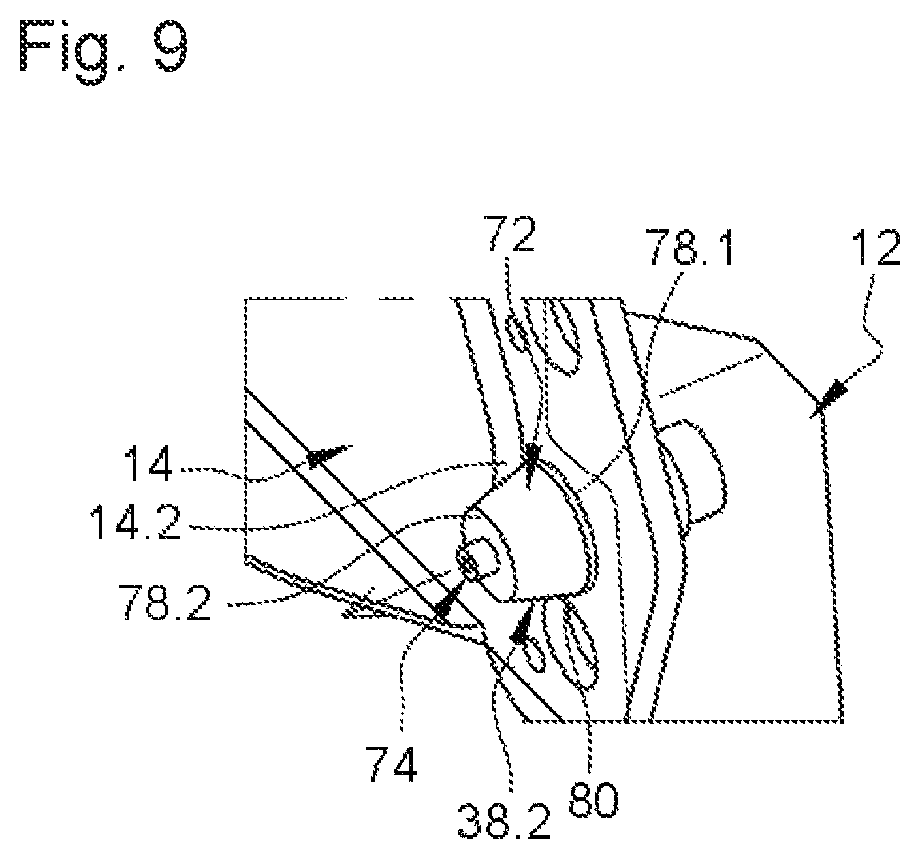 Patent US12319440 Figure 9 – Connecting device comprising two off-center rings with a frustoconical and/or spherical bearing surface, aircraft or aircraft floor comprising at least two portions connected by at least one such connecting device