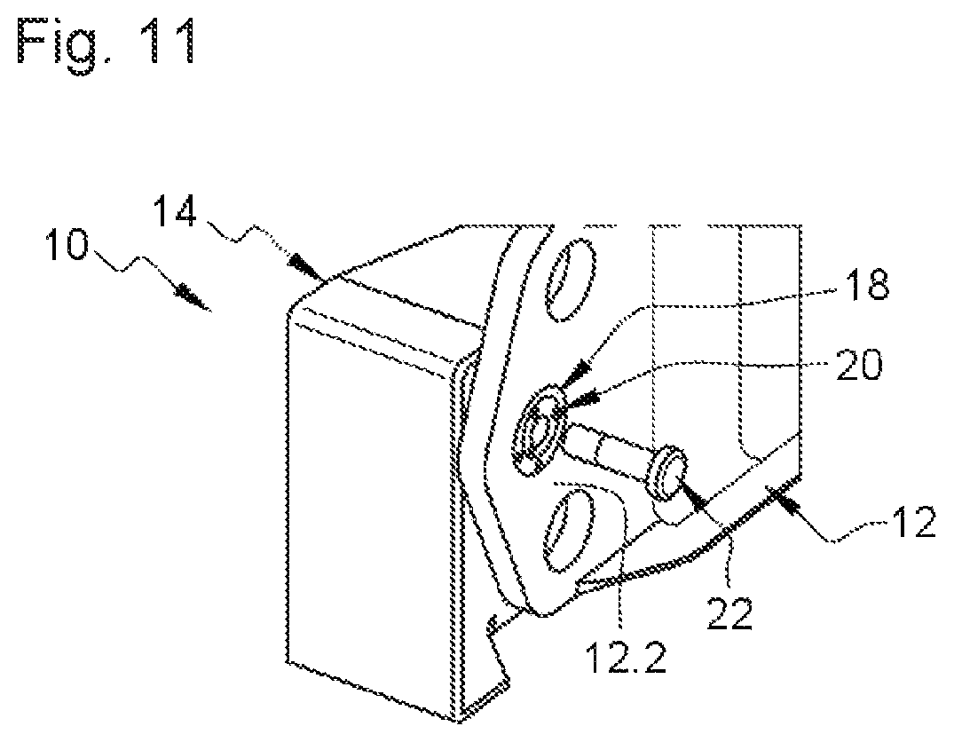 Patent US12319440 Figure 11 – Connecting device comprising two off-center rings with a frustoconical and/or spherical bearing surface, aircraft or aircraft floor comprising at least two portions connected by at least one such connecting device