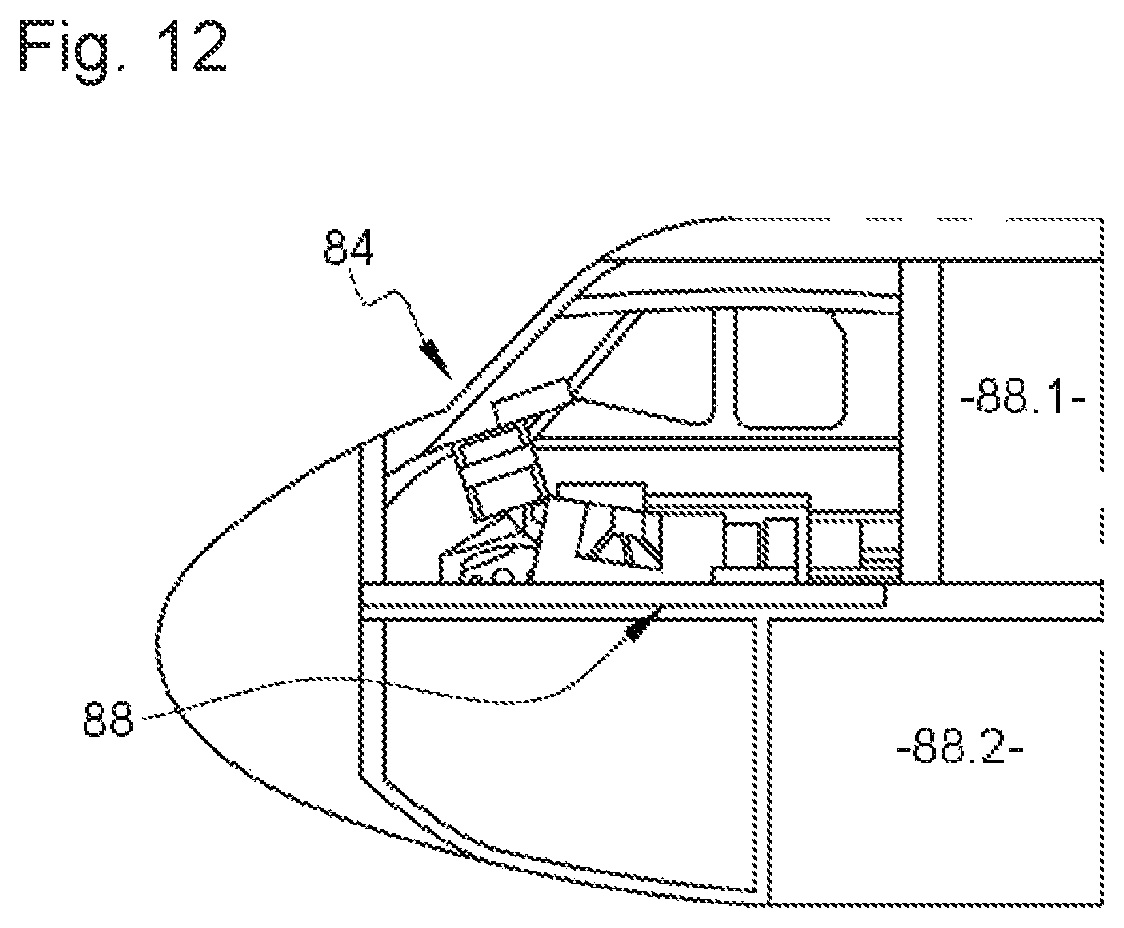 Patent US12319440 Figure 12 – Connecting device comprising two off-center rings with a frustoconical and/or spherical bearing surface, aircraft or aircraft floor comprising at least two portions connected by at least one such connecting device