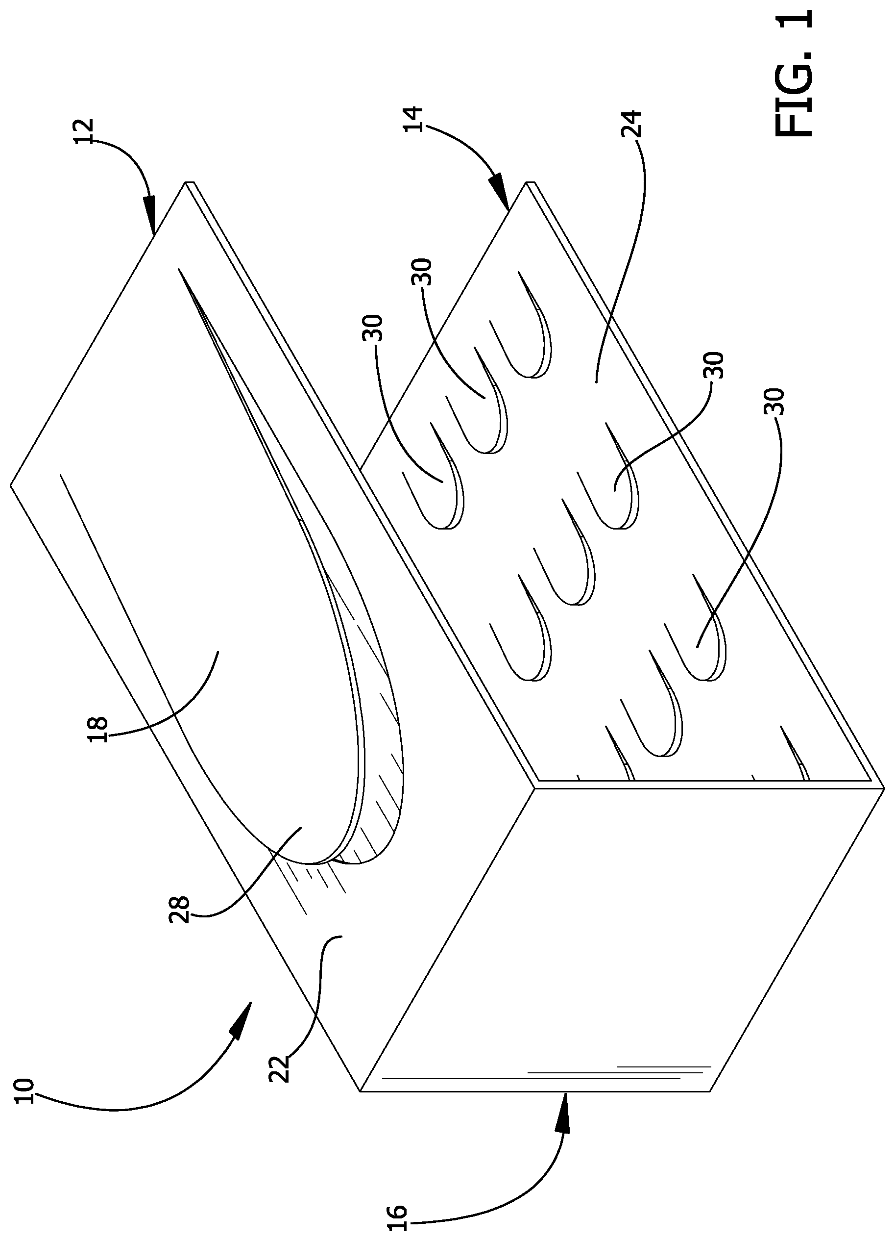 Patent US12319452 Figure 1 – Plastic wrap securing bracket