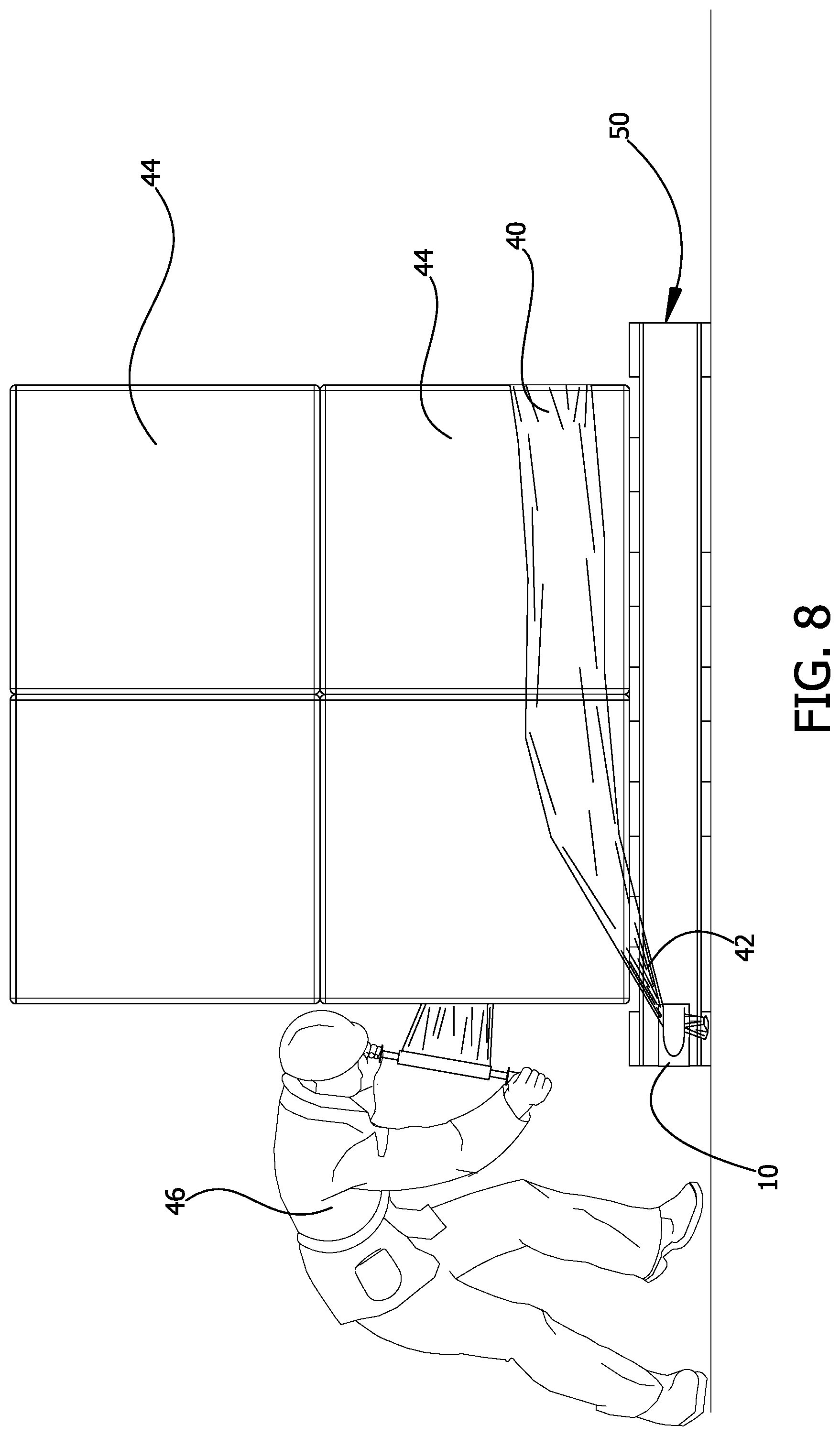 Patent US12319452 Figure 8 – Plastic wrap securing bracket