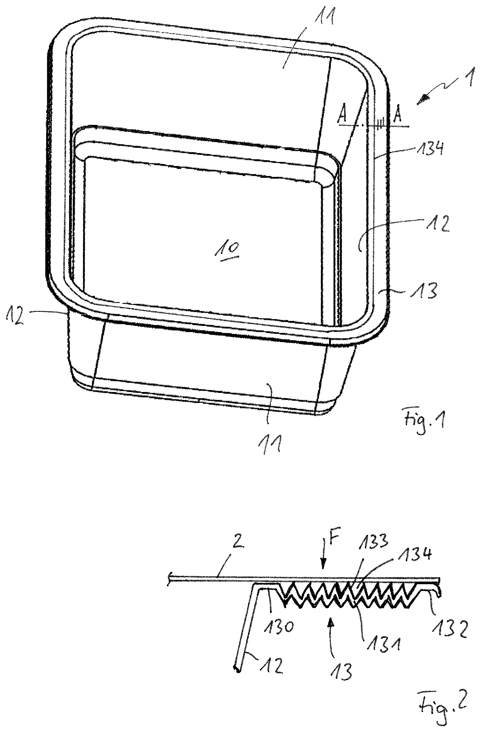 Patent US12319465 Figure 1 – Packaging tray with a profiled sealing edge