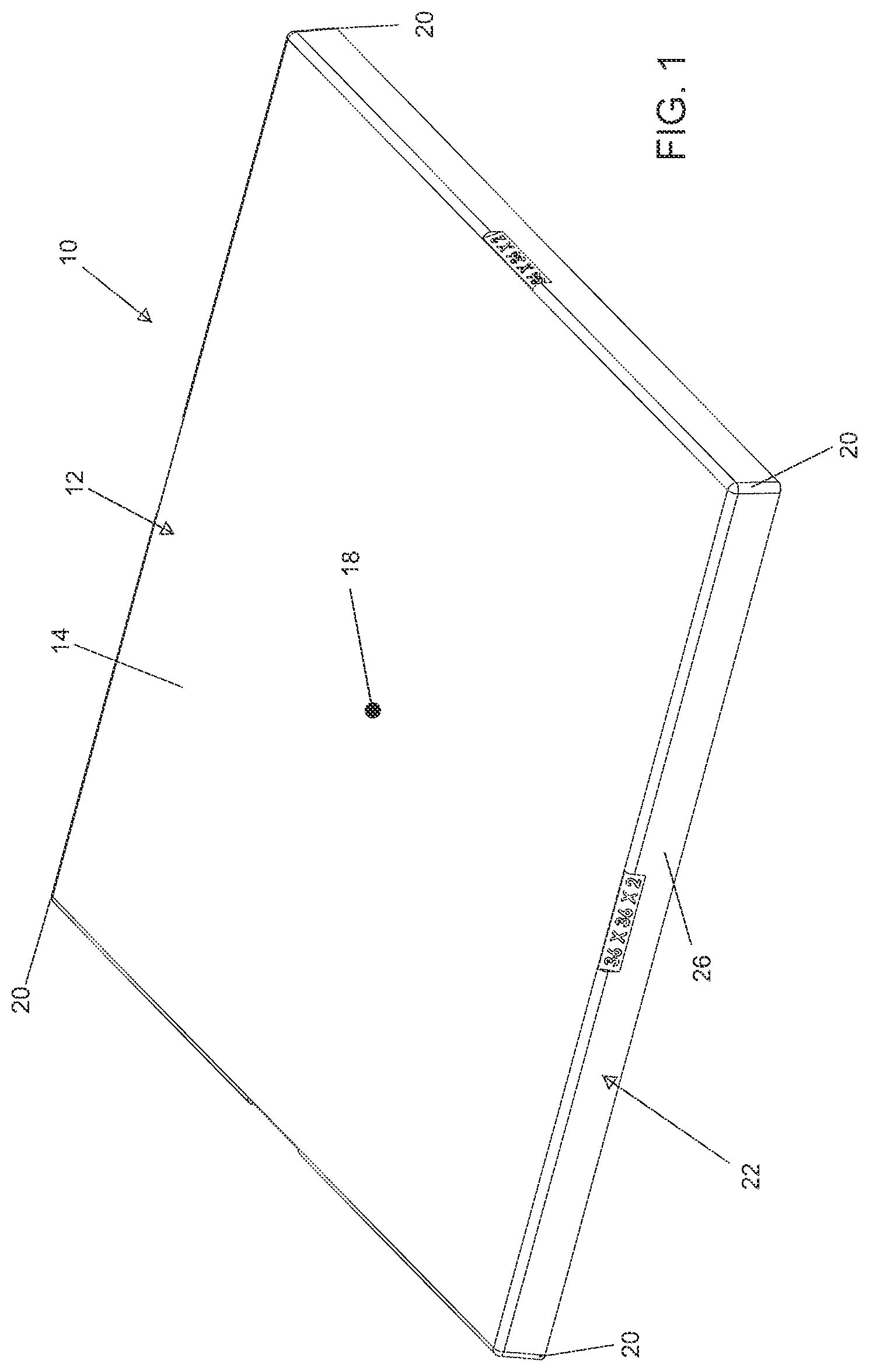 Patent US12319468 Figure 1 – Molded equipment pad with arc-shaped ribs