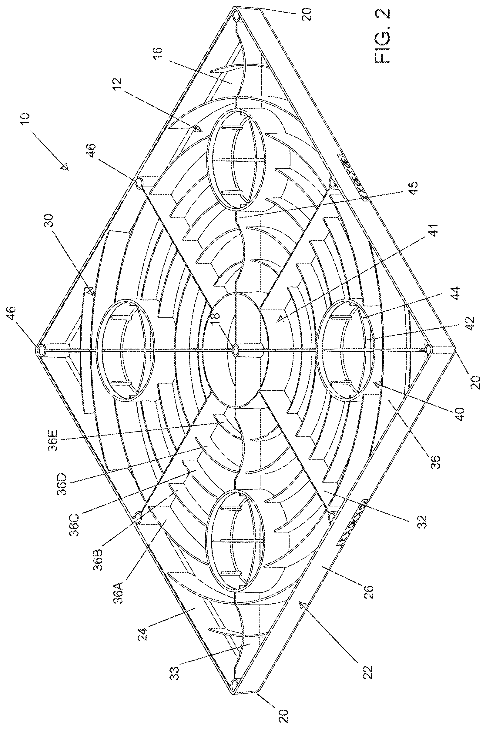 Patent US12319468 Figure 2 – Molded equipment pad with arc-shaped ribs