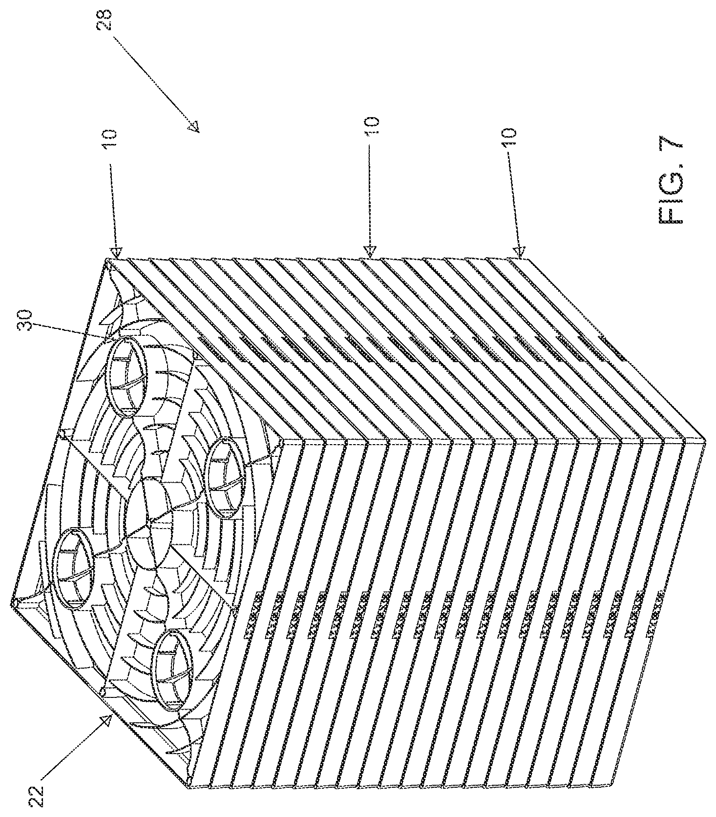 Patent US12319468 Figure 7 – Molded equipment pad with arc-shaped ribs