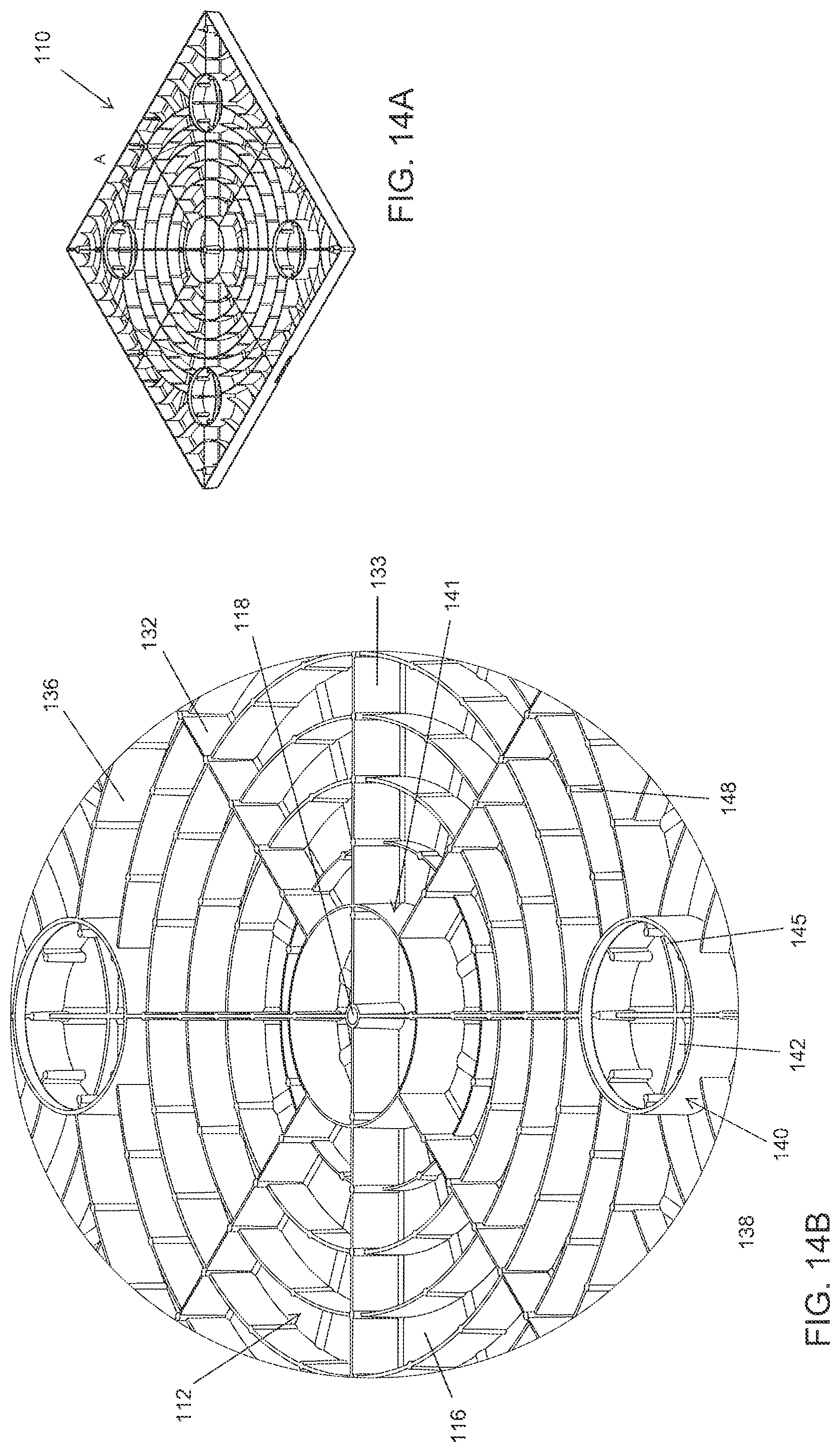 Patent US12319468 Figure 14 – Molded equipment pad with arc-shaped ribs