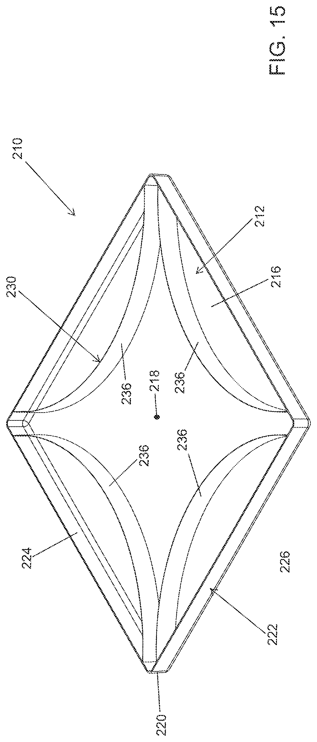 Patent US12319468 Figure 15 – Molded equipment pad with arc-shaped ribs