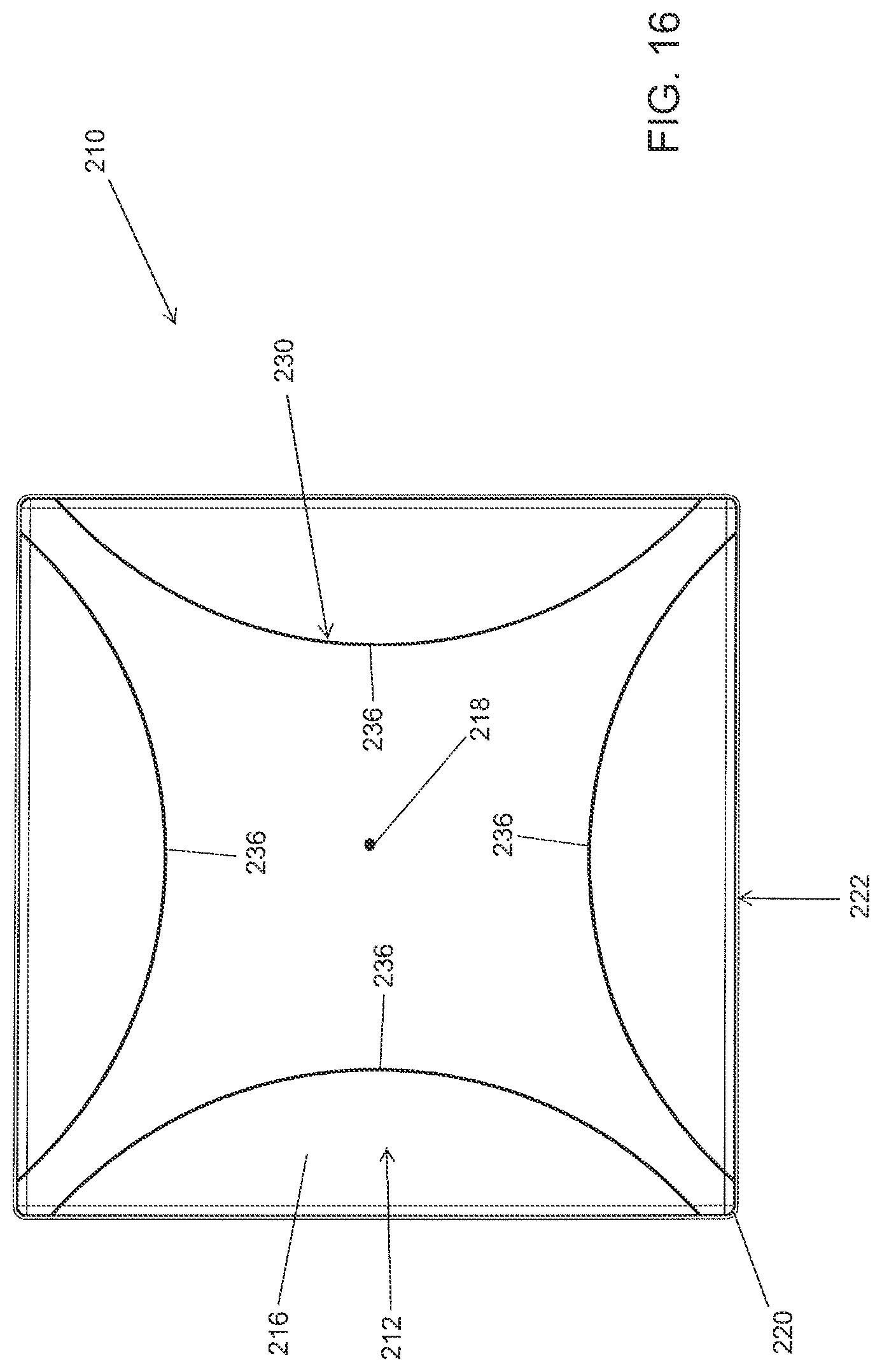 Patent US12319468 Figure 16 – Molded equipment pad with arc-shaped ribs