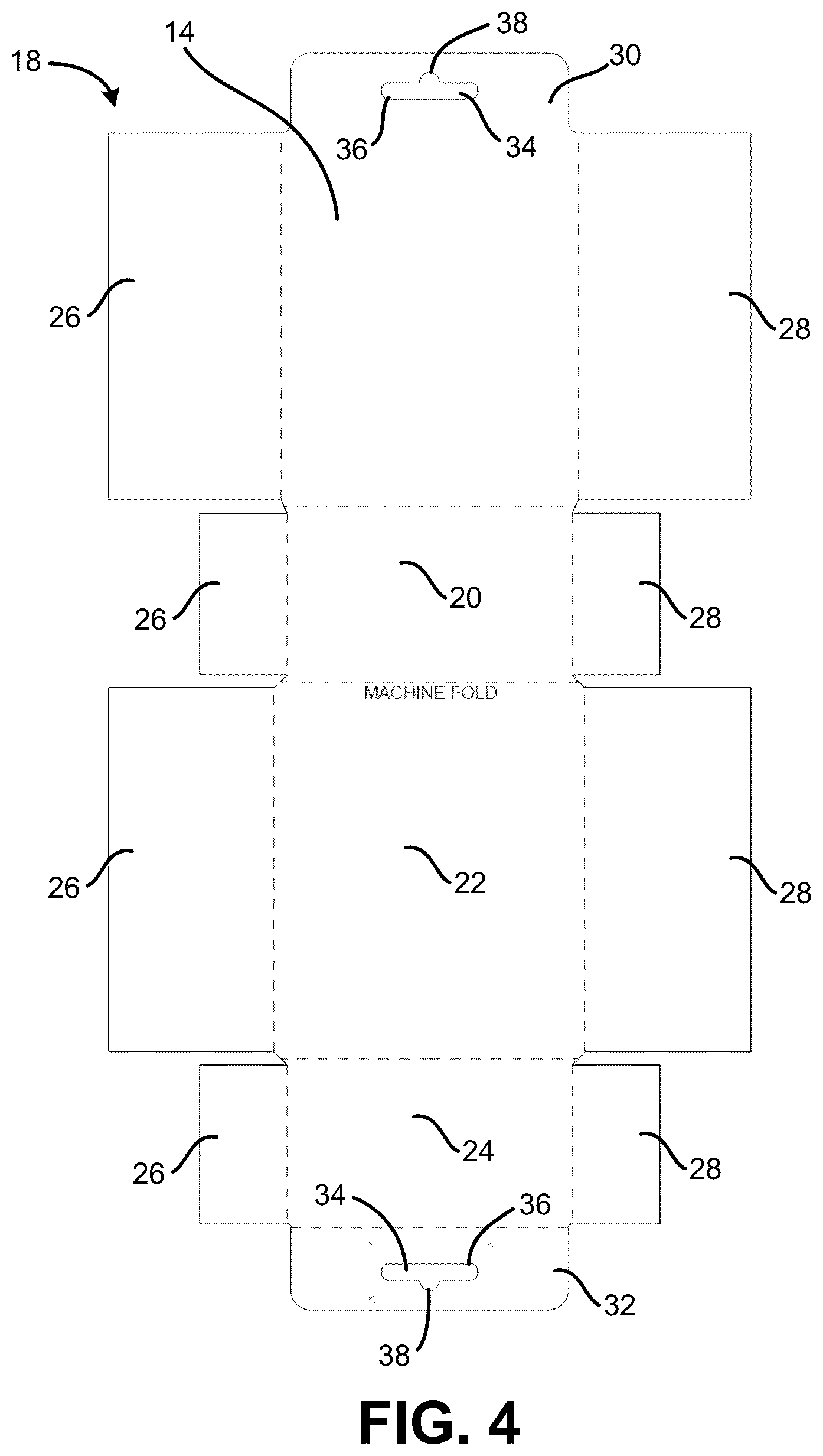 Patent US12319479 Figure 4 – One-piece carton with hang tab