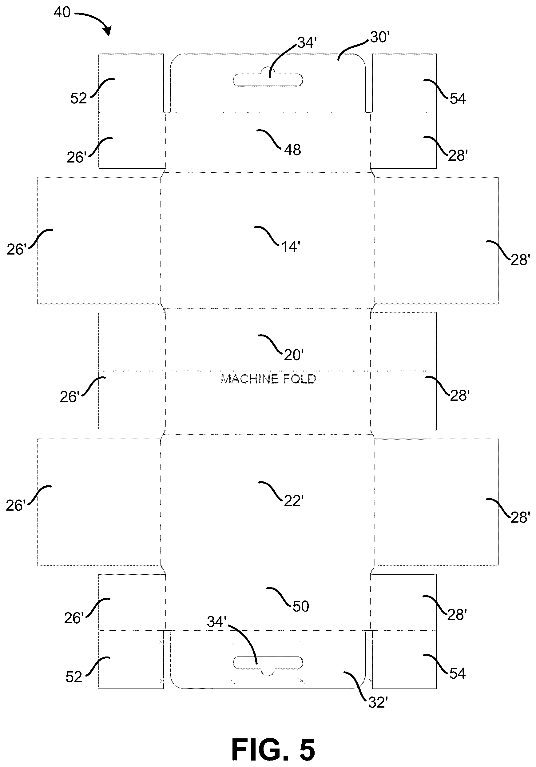Patent US12319479 Figure 5 – One-piece carton with hang tab