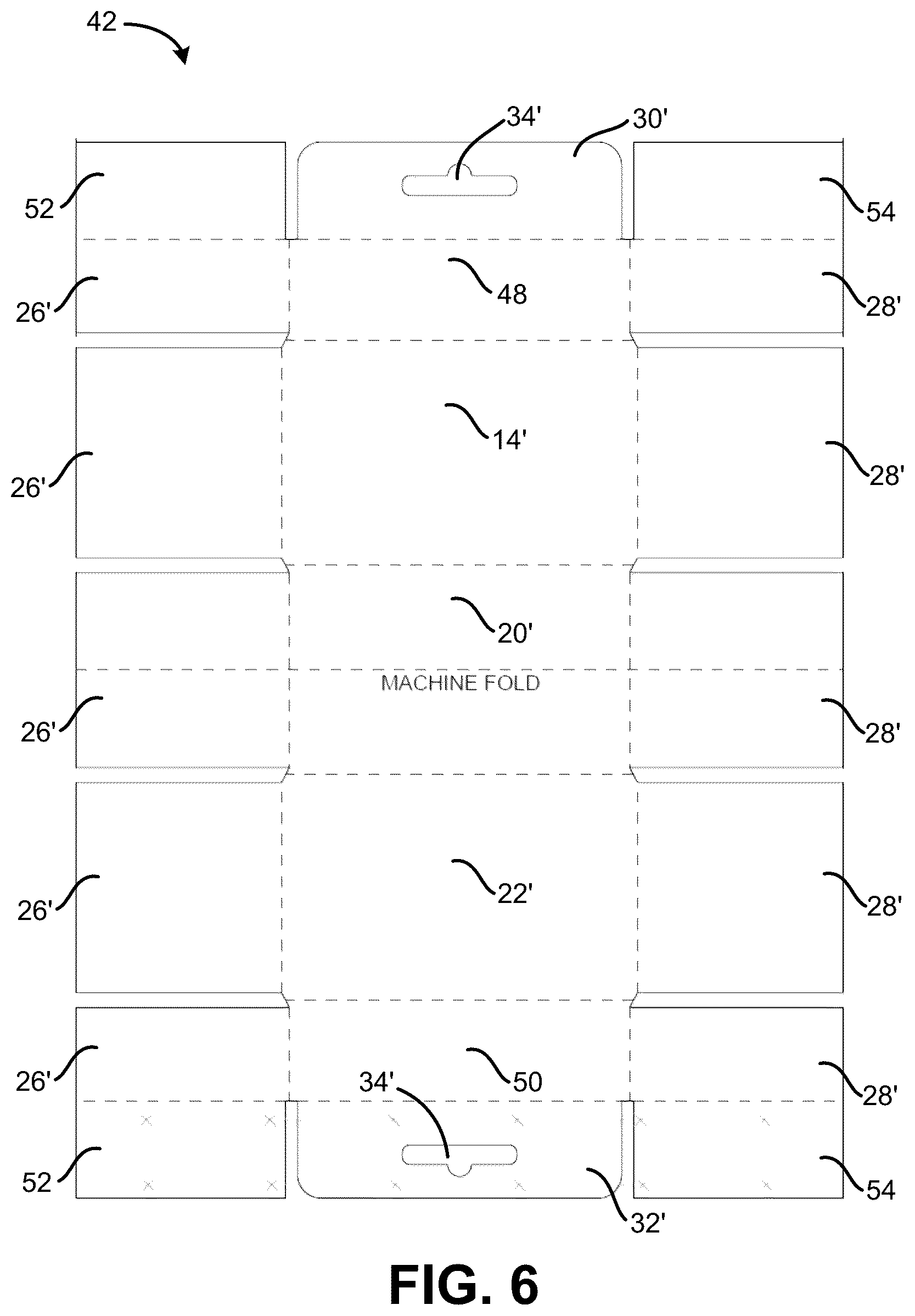 Patent US12319479 Figure 6 – One-piece carton with hang tab