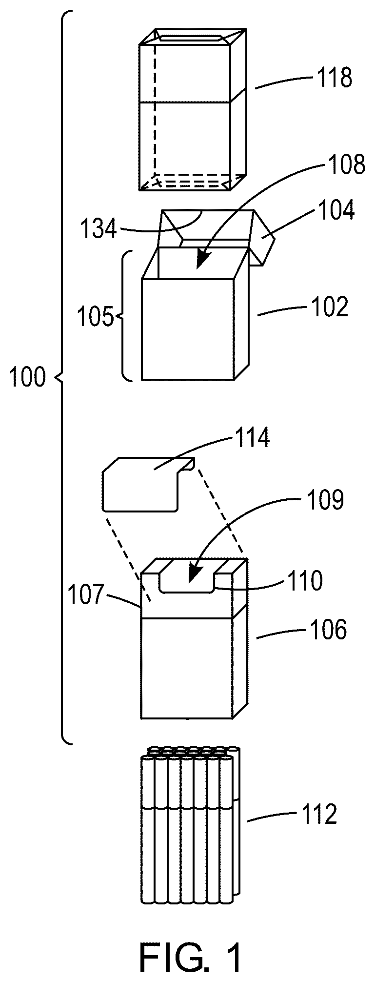 Patent US12319489 Figure 1 – Re-sealable cigarette pack