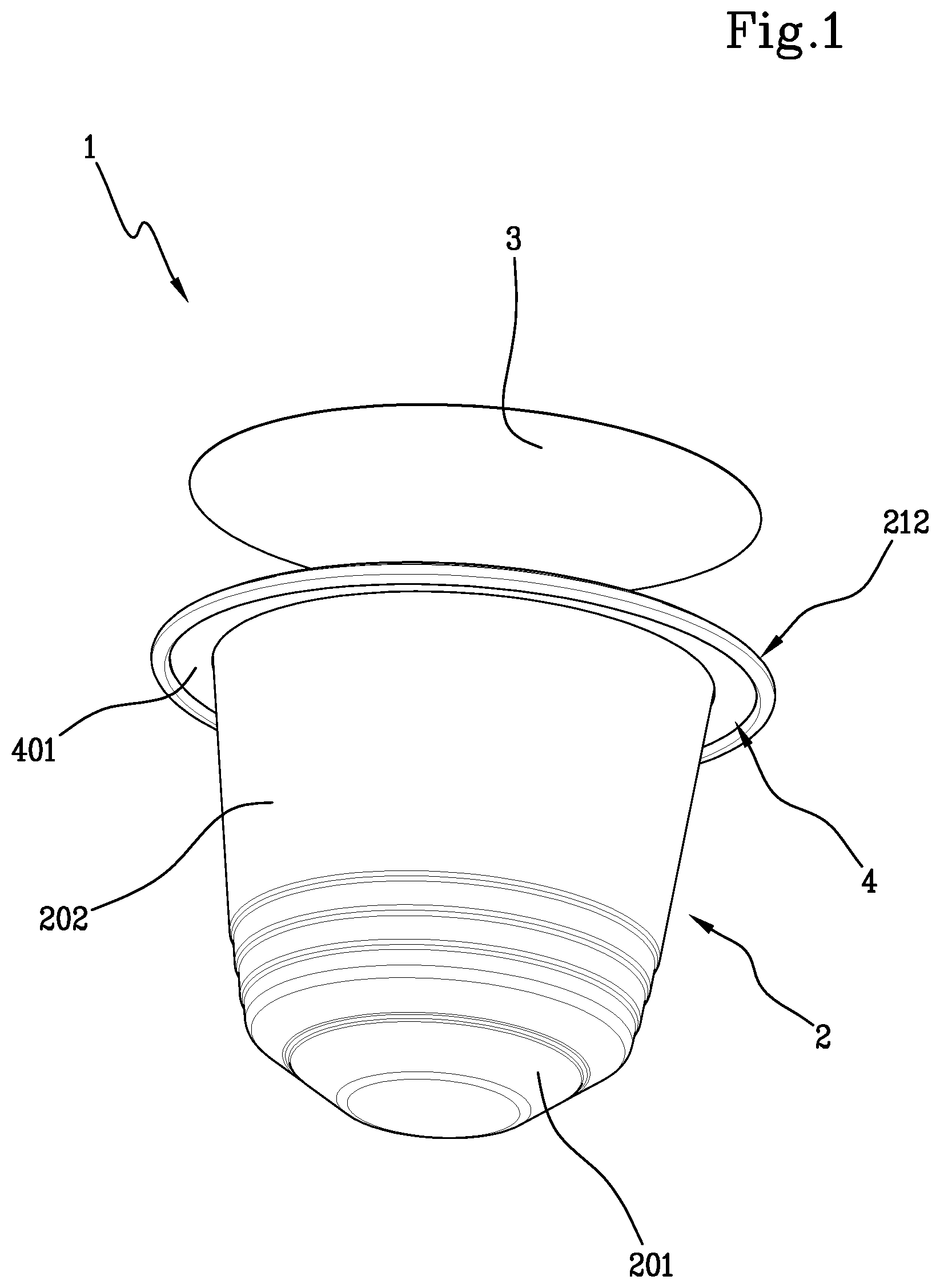 Patent US12319491 Figure 1 – Capsule for beverages