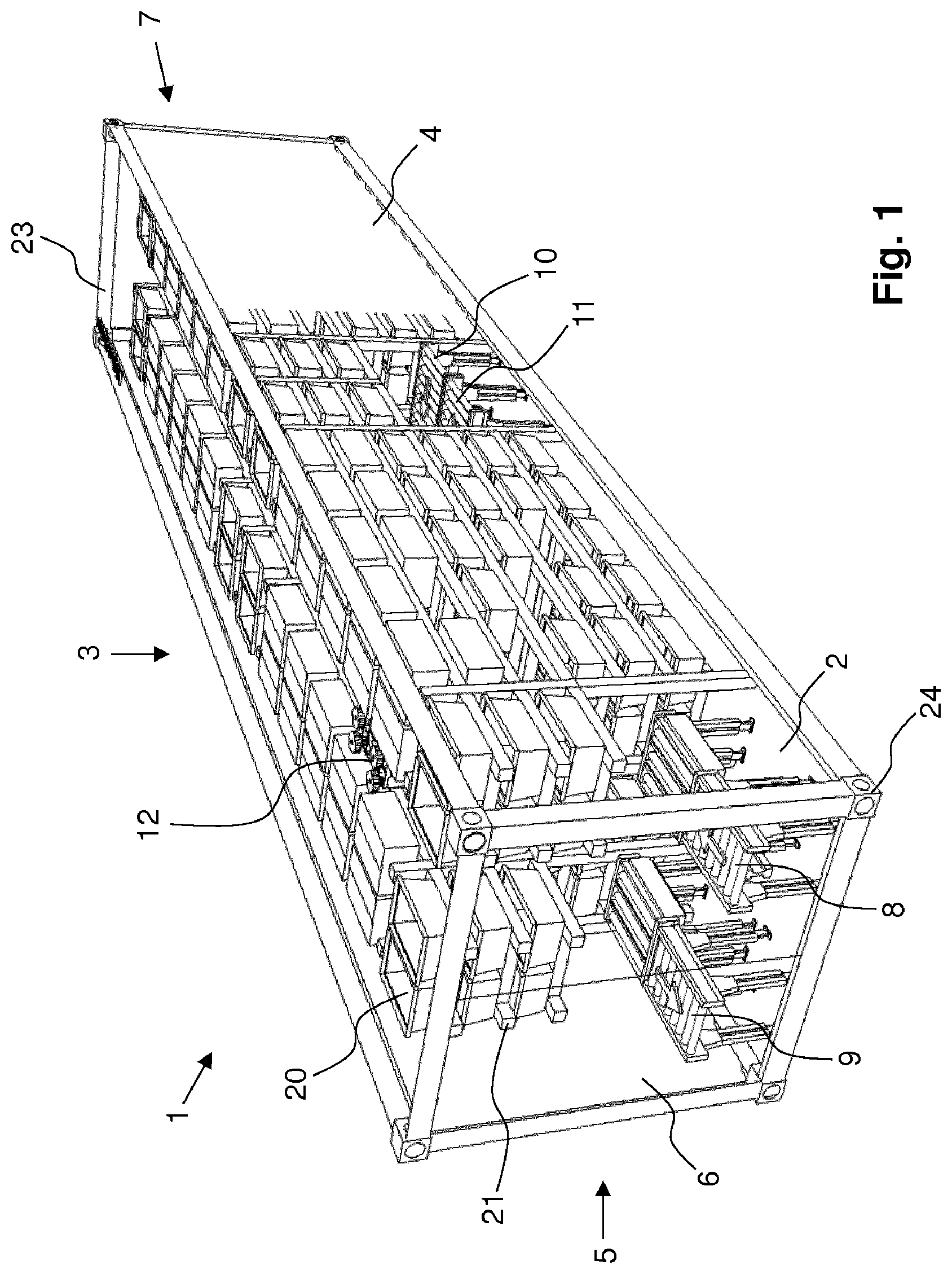 Patent US12319494 Figure 1 – Container structure and associated assembly, method and adjustment mechanism