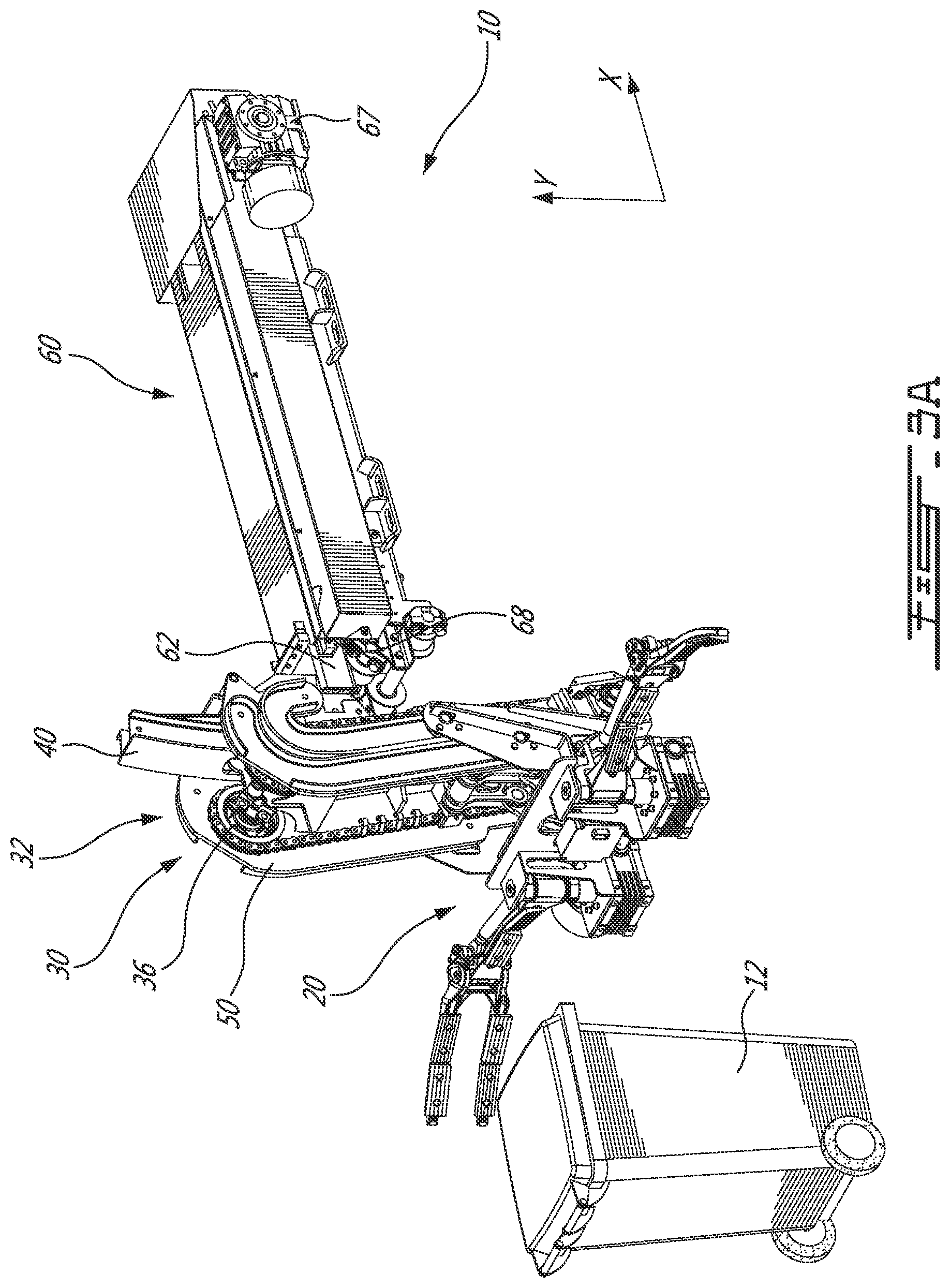 Patent US12319497 Figure 3 – Mechanical arm system for collecting garbage from a garbage container