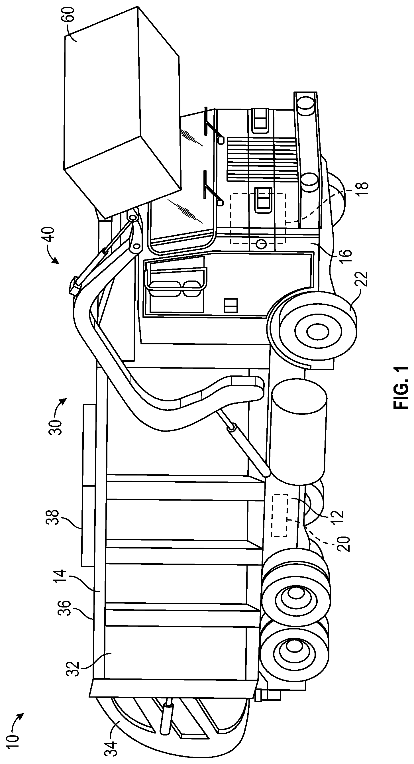 Patent US12319498 Figure 1 – Rear electric loader for electric refuse vehicle