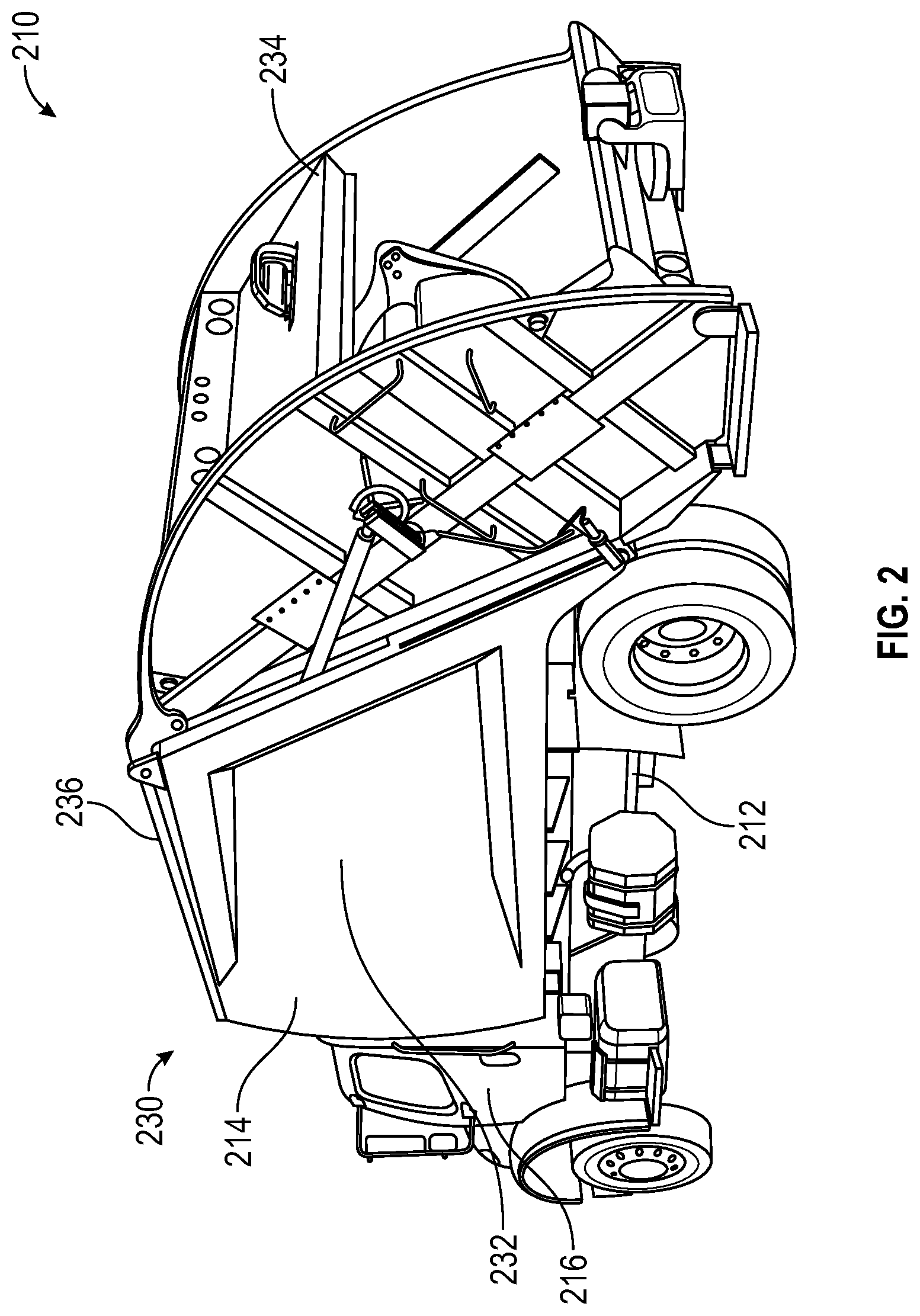 Patent US12319498 Figure 2 – Rear electric loader for electric refuse vehicle